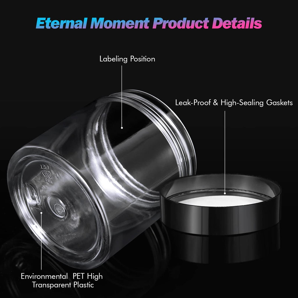 Eternal Moment 36 Pack 1 OZ Plastic Jars Round Clear Cosmetic Container Jars with Lids, Perfect for Lotion, Cream, Ointments, Makeup, Eye Shadow, Rhinestone, Samples, Pot, Travel Storage