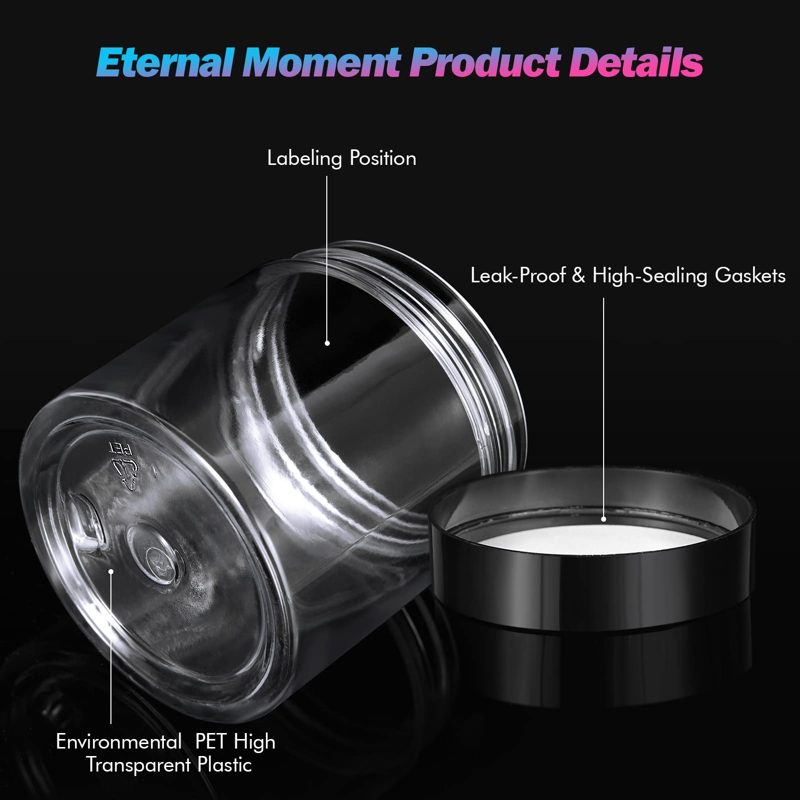 Eternal Moment 36 Pack 1 OZ Plastic Jars Round Clear Cosmetic Container Jars with Lids, Perfect for Lotion, Cream, Ointments, Makeup, Eye Shadow, Rhinestone, Samples, Pot, Travel Storage
