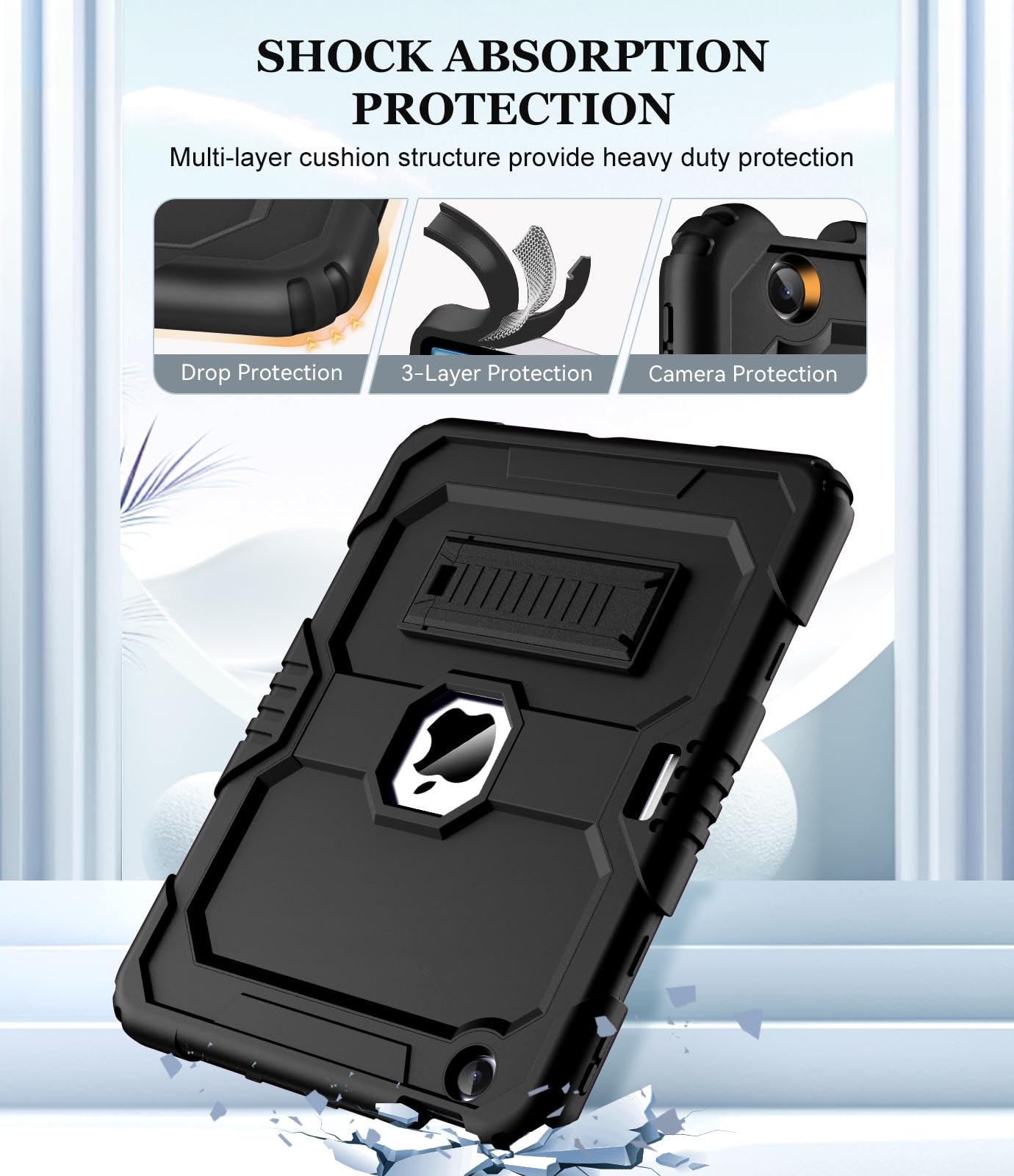 OKP Case for iPad 9th/ 8th/ 7th Generation (2021/2020/2019), Heavy Duty 10.2 inch iPad Shockproof Rugged Protective Cover with Built-in Stand, Hard iPad 9 8 7 Gen Cases for Kids Girls Boys, Black