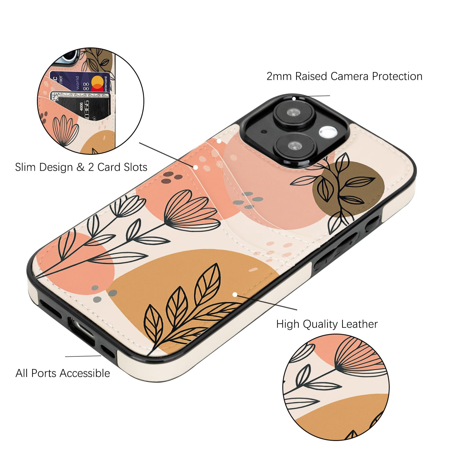 for iPhone 11 6.1 inch Case with Card Holder Soft Leather Wallet Case Protective Shockproof Hard Cover for Women Man (Blue Floral, iPhone 11 6.1 inch)