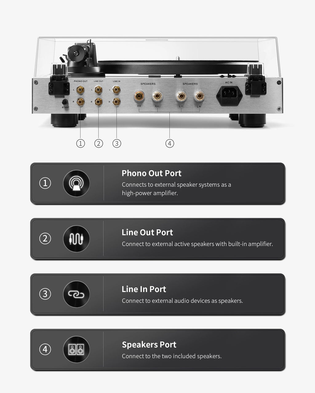 ANGELS HORN Bluetooth Turntable with Speakers, Vinyl Record Player System with AT-3600L, Built-in Phono Preamp, Belt Drive 2-Speed, Adjustable Counterweight, Pitch Control Hi-Fi Record Player System