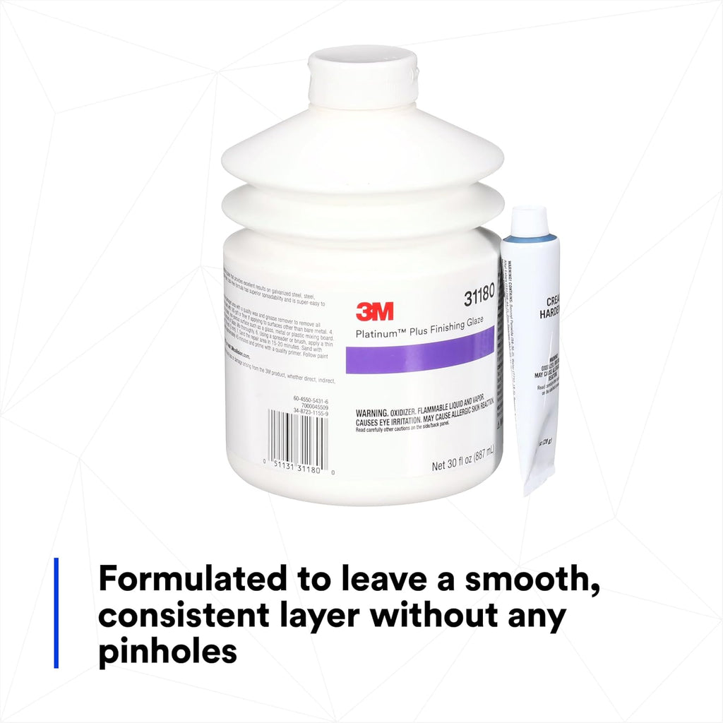 3M Platinum Plus Glaze, 31180, Two-Part Premium Selfleveling Finishing Glaze, 30 fl oz/887 mL