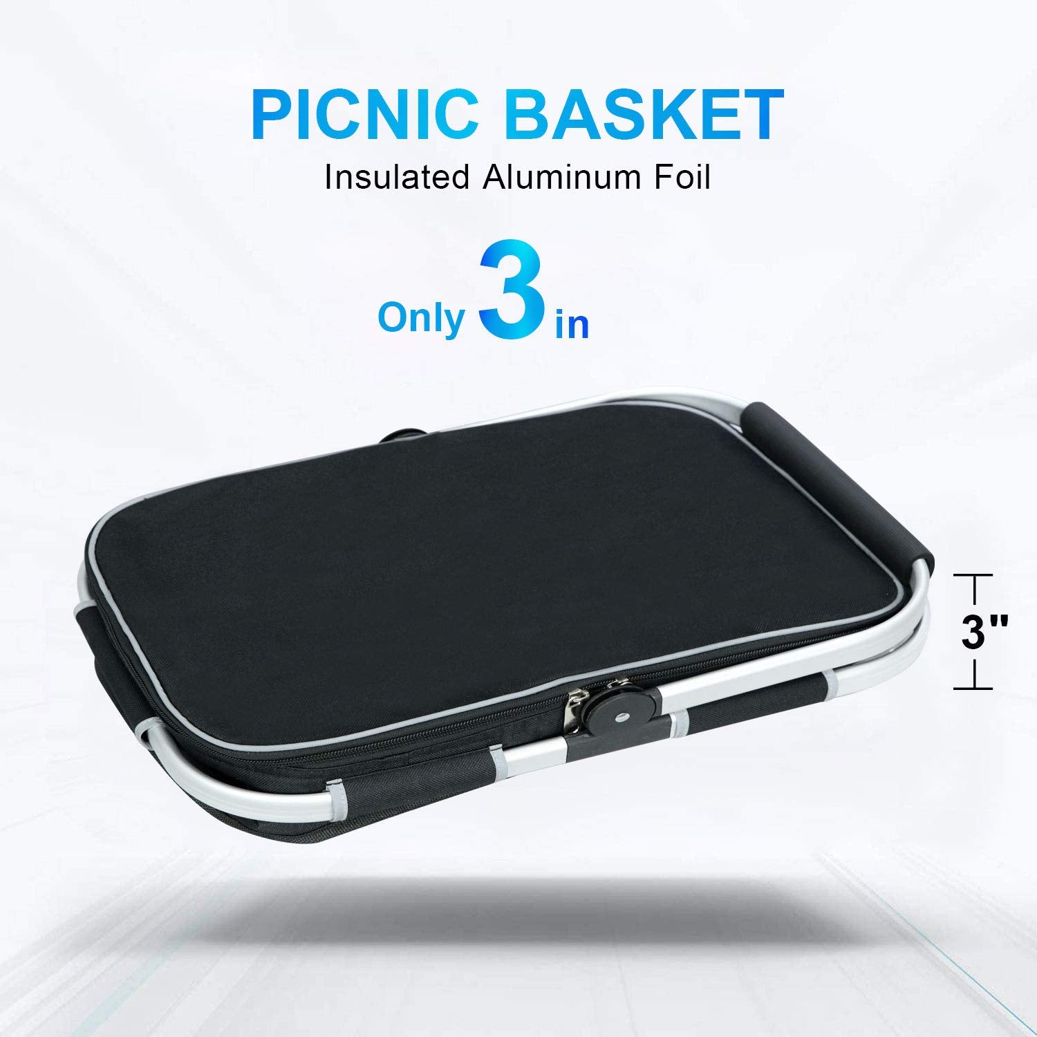 LIQING 35L Large Picnic Basket 2 Layers of Internal Pockets Leak-Proof and Insulated ，Folding with Internal Support for enhansed Stability, Wedding Gifts for Couple(Black)