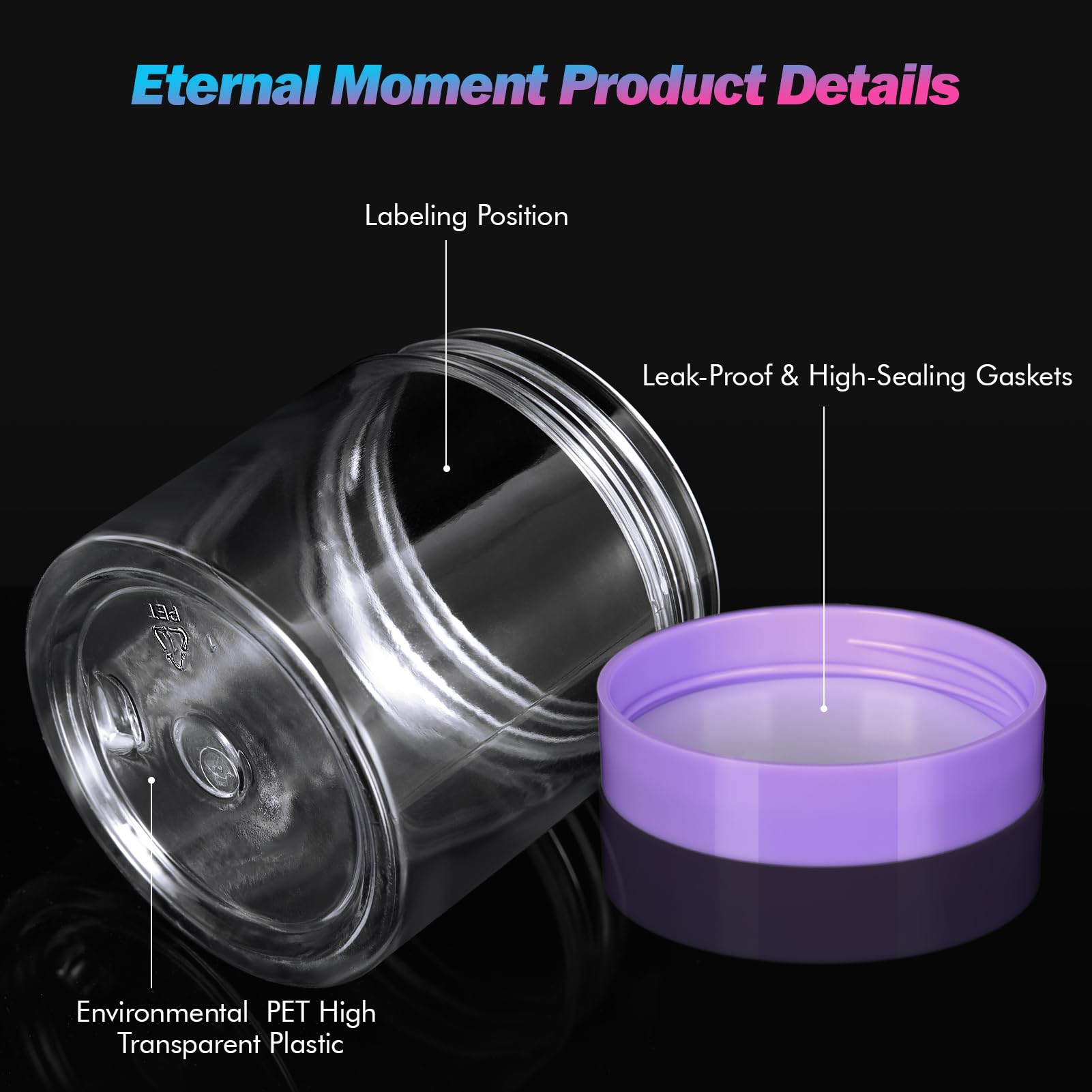Eternal Moment 36 Pack 1 OZ Plastic Jars Round Clear Cosmetic Container Jars with Lids, Perfect for Lotion, Cream, Ointments, Makeup, Eye Shadow, Rhinestone, Samples, Pot, Travel Storage