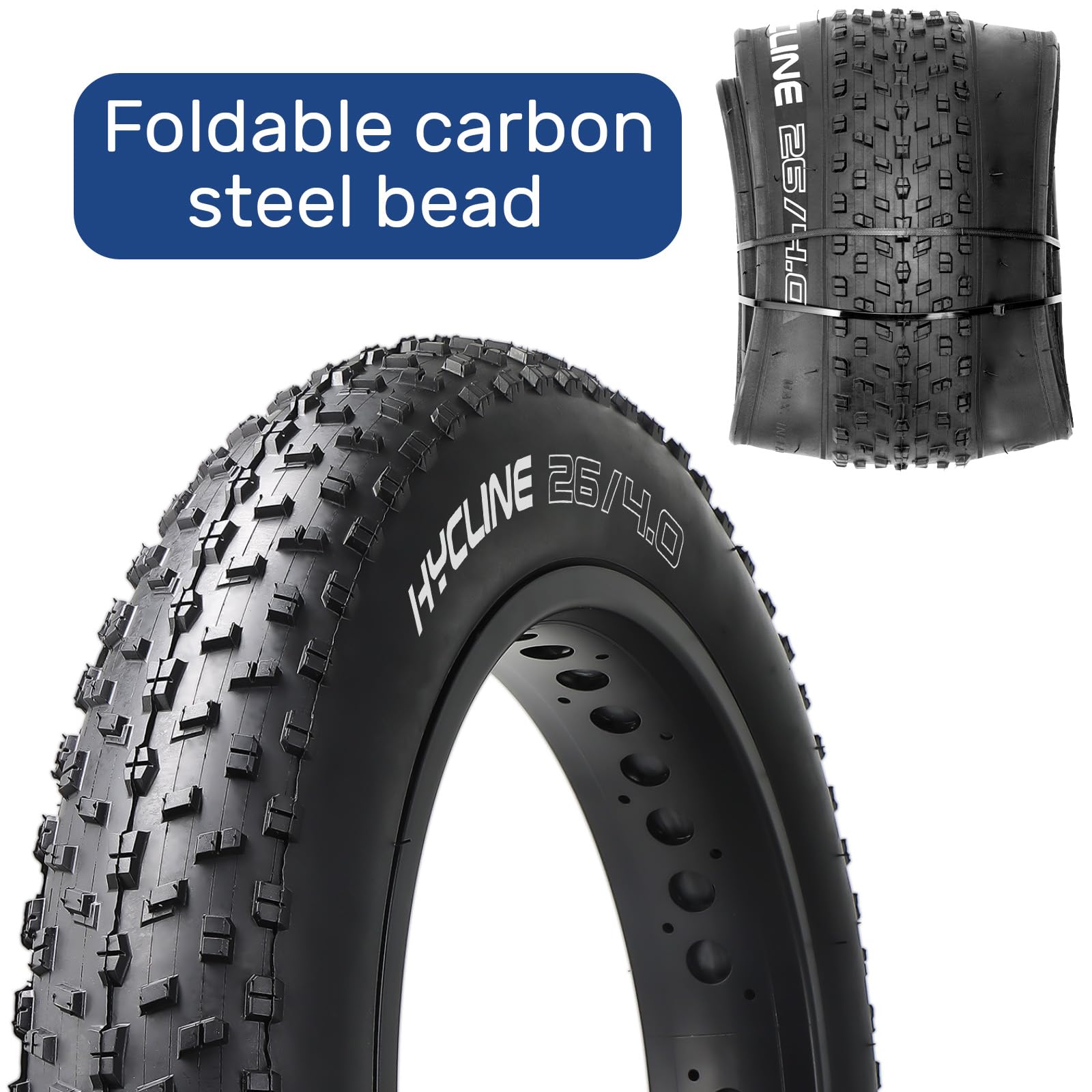 Hycline Fat Bike Replacement Tire: 20x4.0/26x4.0 Inch High-Performance Wear-Resistant Folding MTB Bicycle Tires, All-Terrain High-Density for Street or Trail Riding