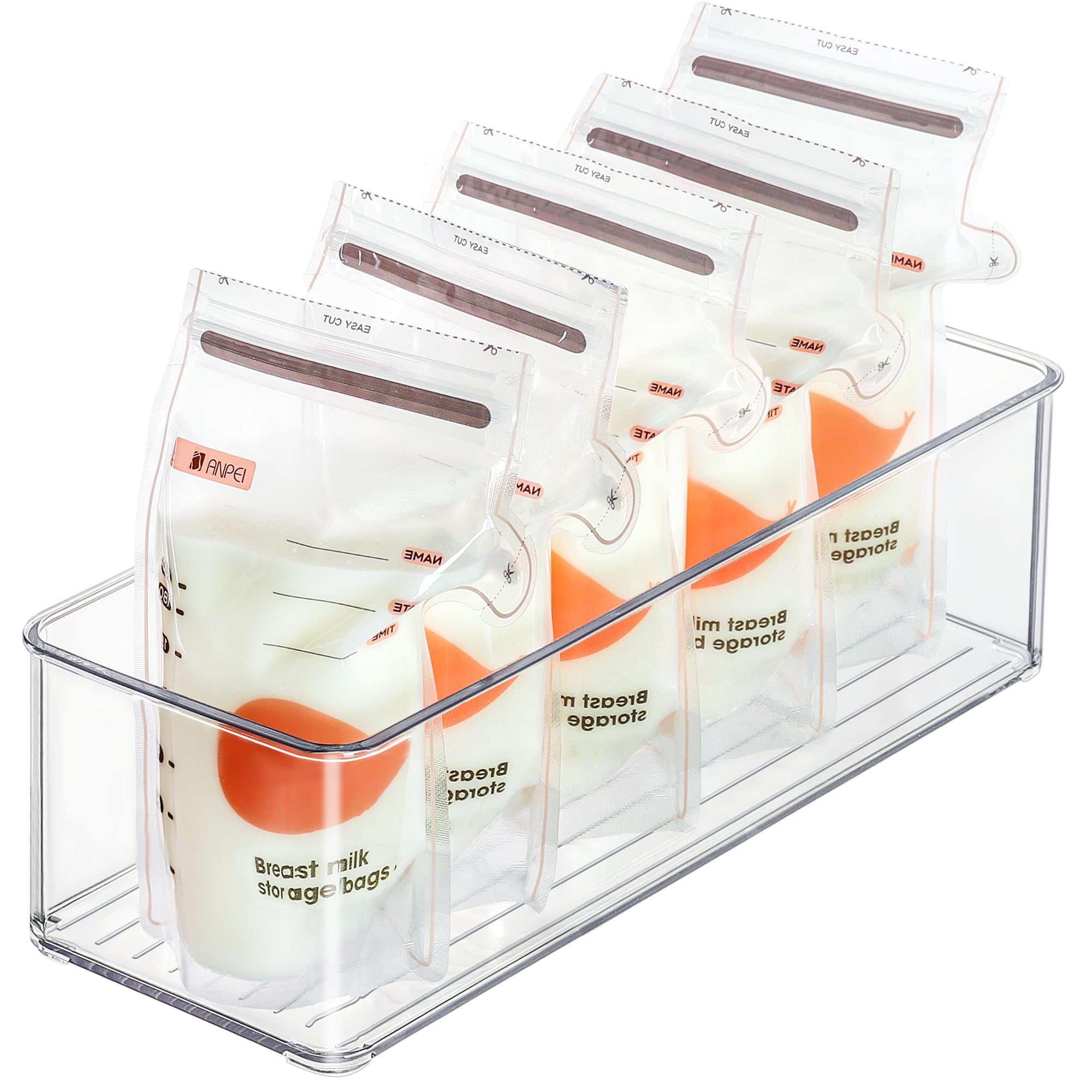 Heyuzb 2 Pack Clear Freezer Organizer Bins Stackable Storage Bins with Side Handles for Kitchen Pantry Cabinet Organzation and Storage
