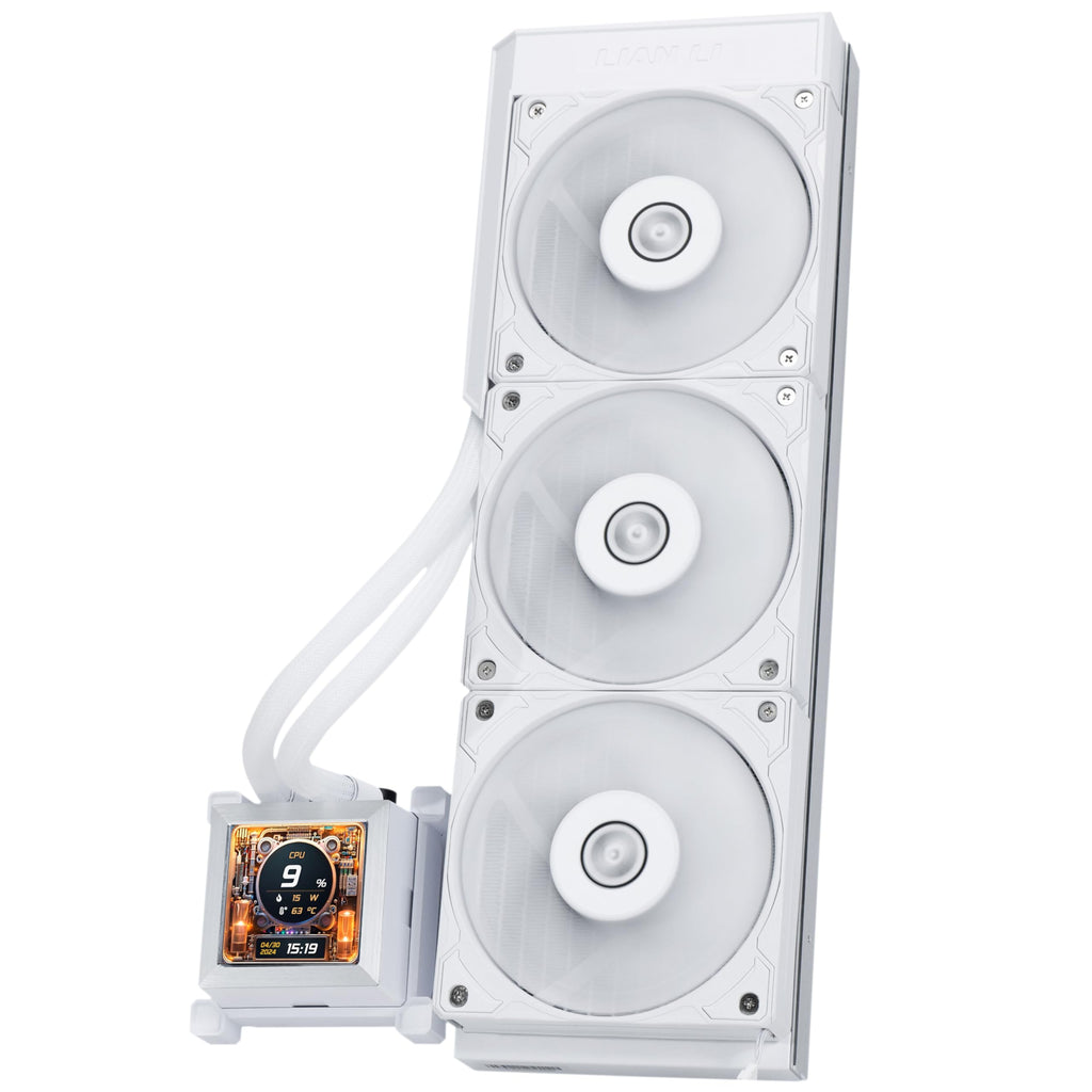 Lian Li Hydroshift LCD 360 Liquid Cooler - Flexible Side-Mounted Coolant Pathway, 2.88” LCD Screen - 480 x 480 Res. - Captured Screenshots or Recorded Videos - Fits Most PC Fans - Black (HSLCD36NB)