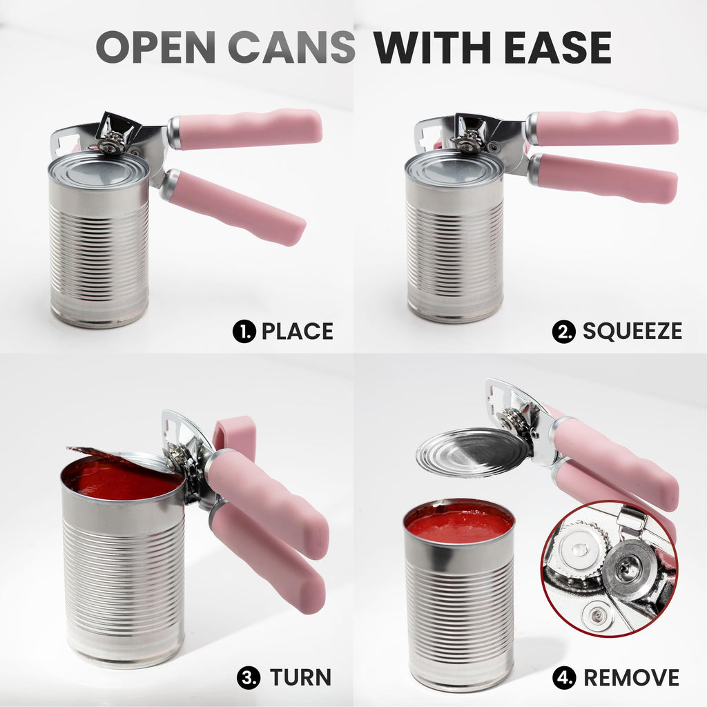 Zulay Kitchen Heavy Duty Stainless Steel Can Opener Manual with Bottle Opener - Rust Proof Manual Can Opener With Turn Knob & Comfy Soft Grip Handles - Airy Lilac