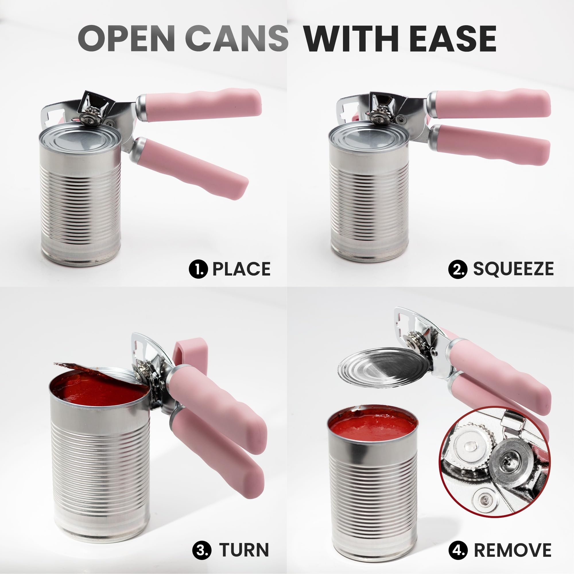 Zulay Kitchen Heavy Duty Stainless Steel Can Opener Manual with Bottle Opener - Rust Proof Manual Can Opener With Turn Knob & Comfy Soft Grip Handles - Airy Lilac
