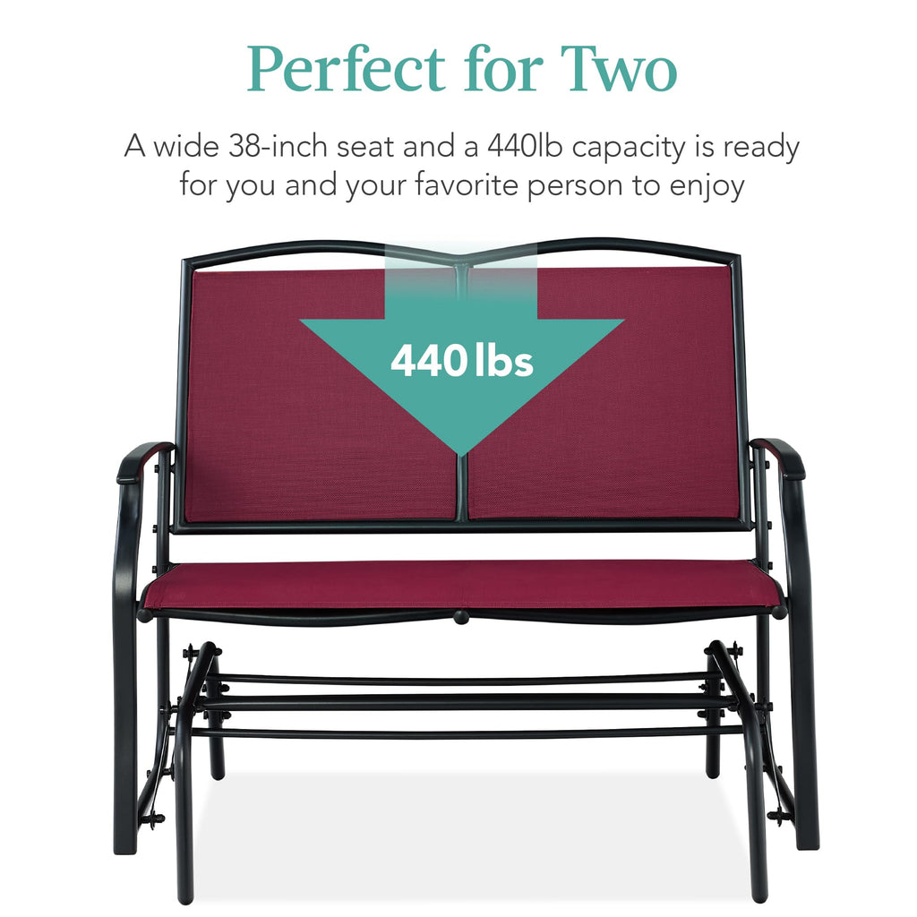 Best Choice Products 2-Person Outdoor Patio Swing Glider Steel Bench Loveseat Rocker for Deck, Porch w/Textilene Fabric, Steel Frame - Black