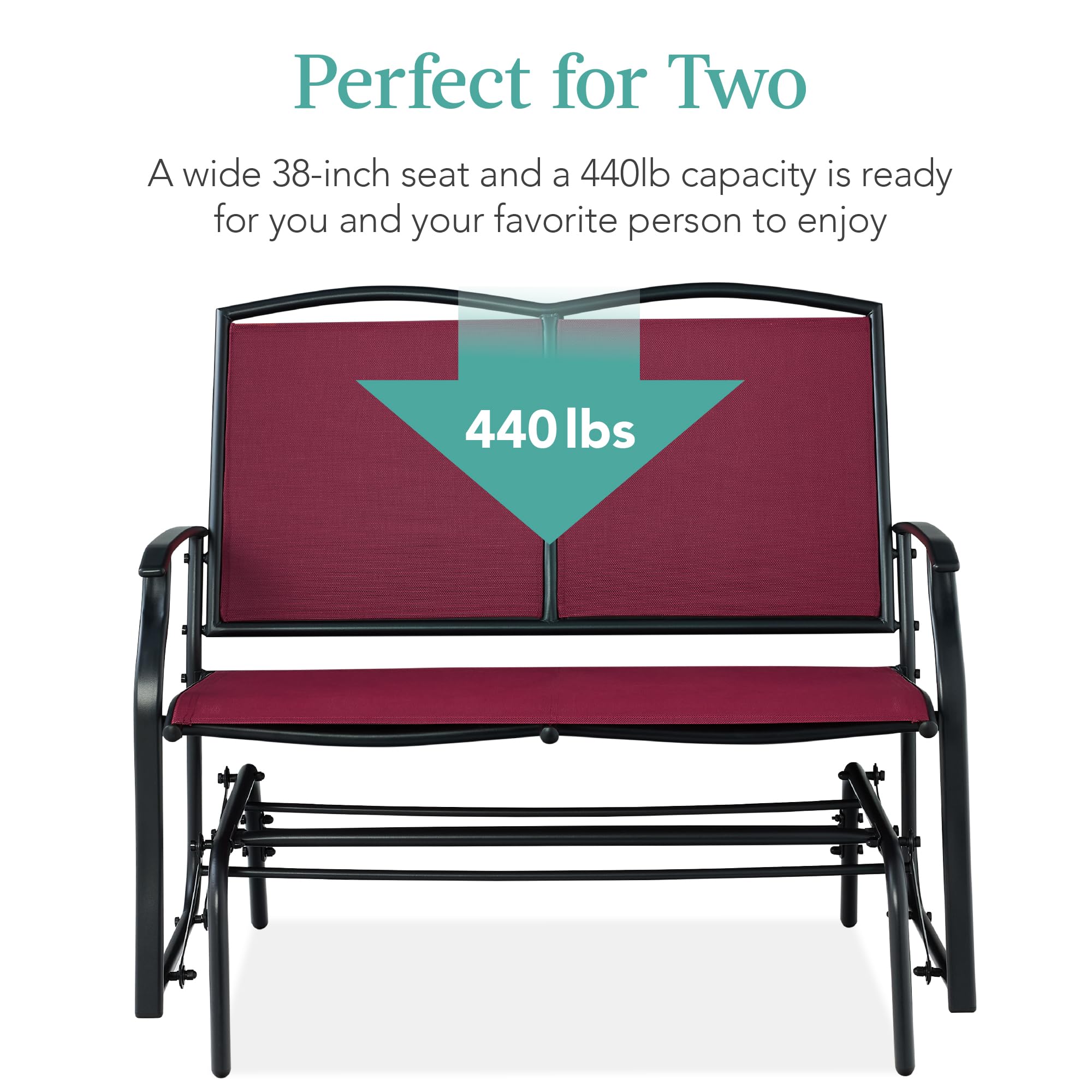 Best Choice Products 2-Person Outdoor Patio Swing Glider Steel Bench Loveseat Rocker for Deck, Porch w/Textilene Fabric, Steel Frame - Black