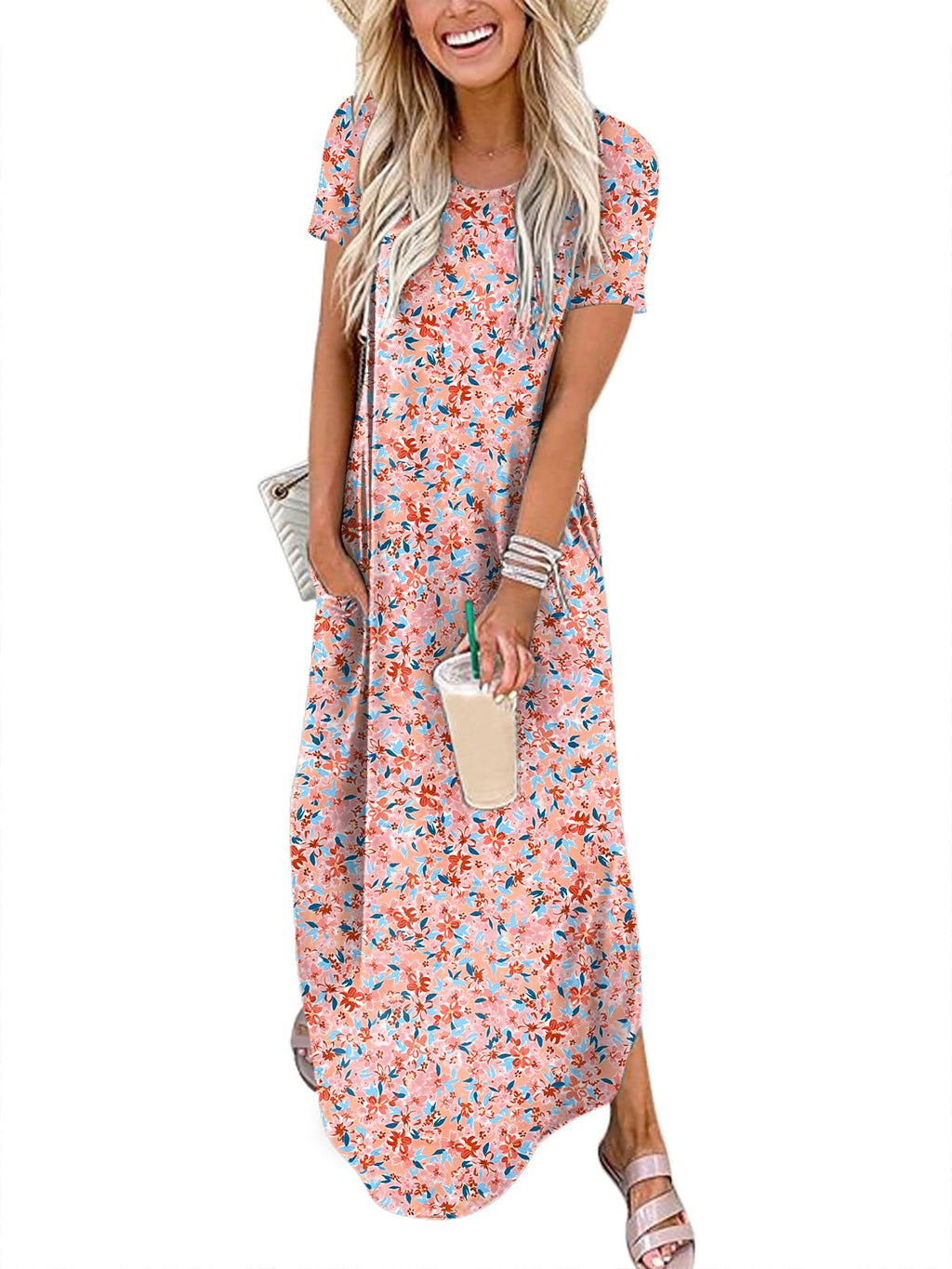 ANRABESS Womens Summer Maxi Dress Short Sleeve Casual Loose Long T Shirt Dresses Split Vacation Beach Sundress Travel Outfits
