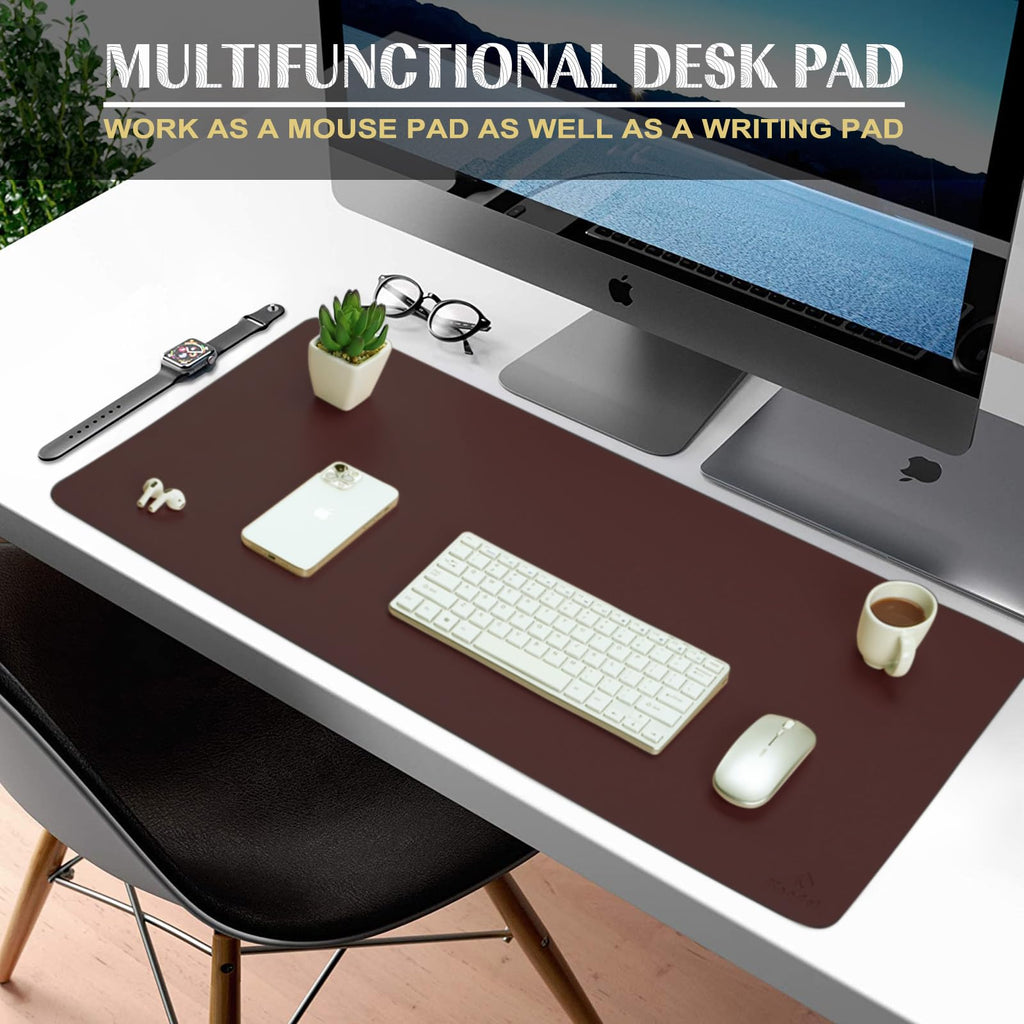 K KNODEL Small Office Leather Desk Mat, Mouse and Keyboard Pad, Computer and Laptop Mat, Desktop Protector and Cover, Writing Pad and Blotter (23.6"x13.8", Black)