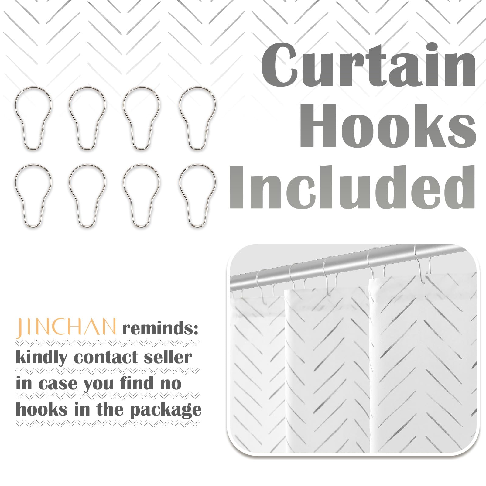 jinchan Small Stall Black and White Shower Curtain 36x72 Inches Inky Herringbone Chevron Zig Zag Waterproof Fabric Modern Farmhouse Shower Curtains for Bathroom with 7 Hooks