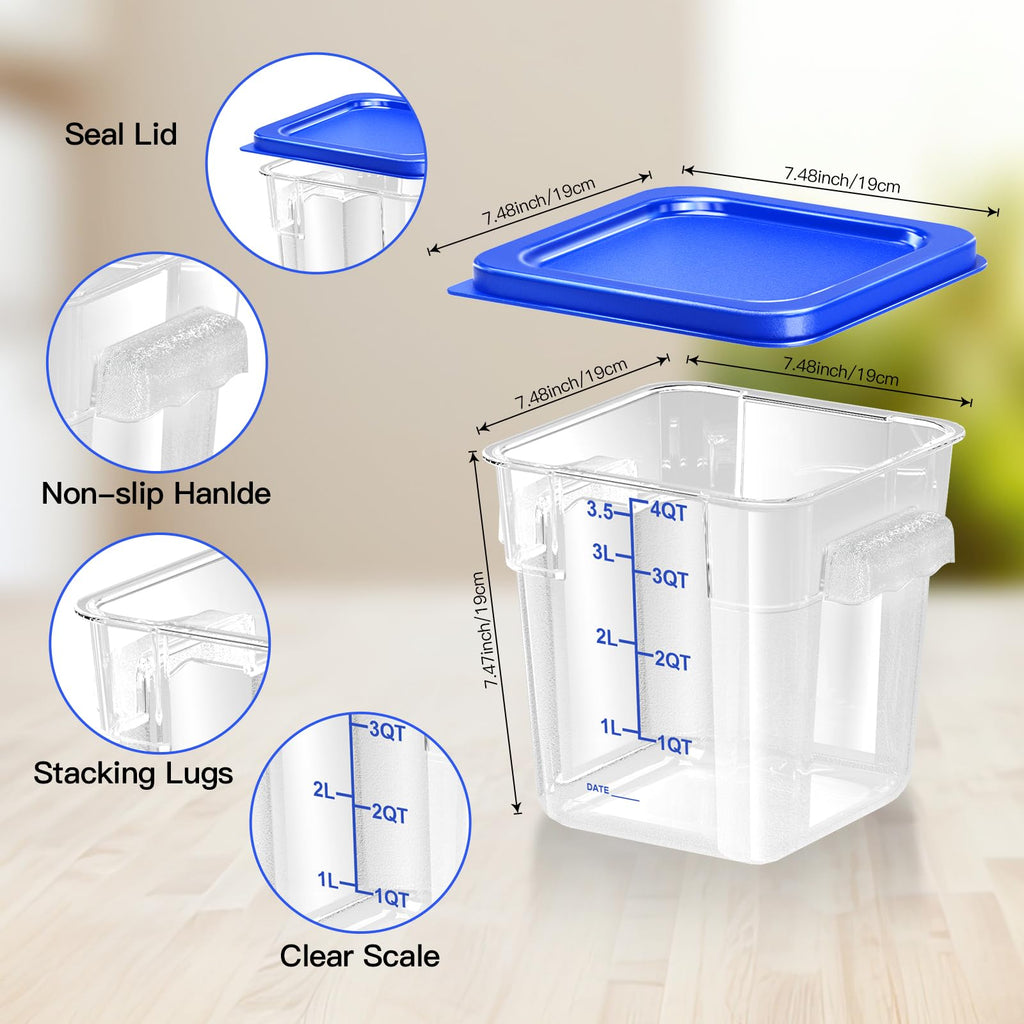 6 pcs 2qt Food Storage Containers with Lid, Square Clear Commercial Storage Containers with Handle and Scale for Food Storage in Home Kitchen & Dining (Green)