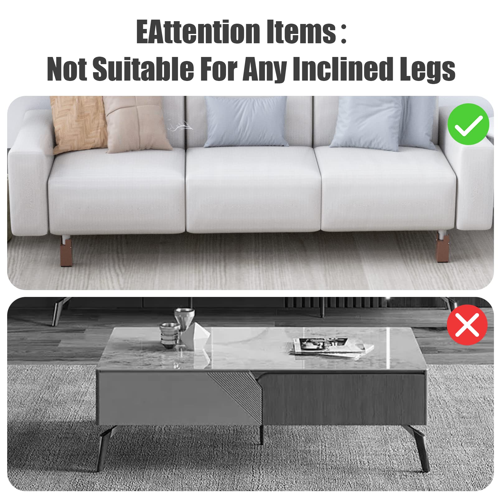 Adjustable Furniture Risers,4Pack Adjustable Bed Risers with Screw Clamp - Heavy Duty Sofa Tables Furniture Risers Fit for Square/Round Furniture Leg Diameter 0.8''-1.6'' (2Inch Black)
