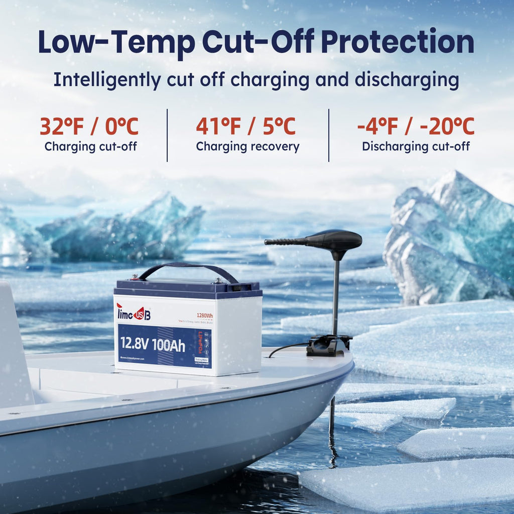Timeusb 12V 50Ah Trolling Motor LiFePO4 Lithium Battery with Low-Temp Protection, 15000 Deep Cycle, Max. 60A Current at 30mins, 12V Battery for 20~70lb Boat Motor, Fish Finder, Instrument Panel etc.