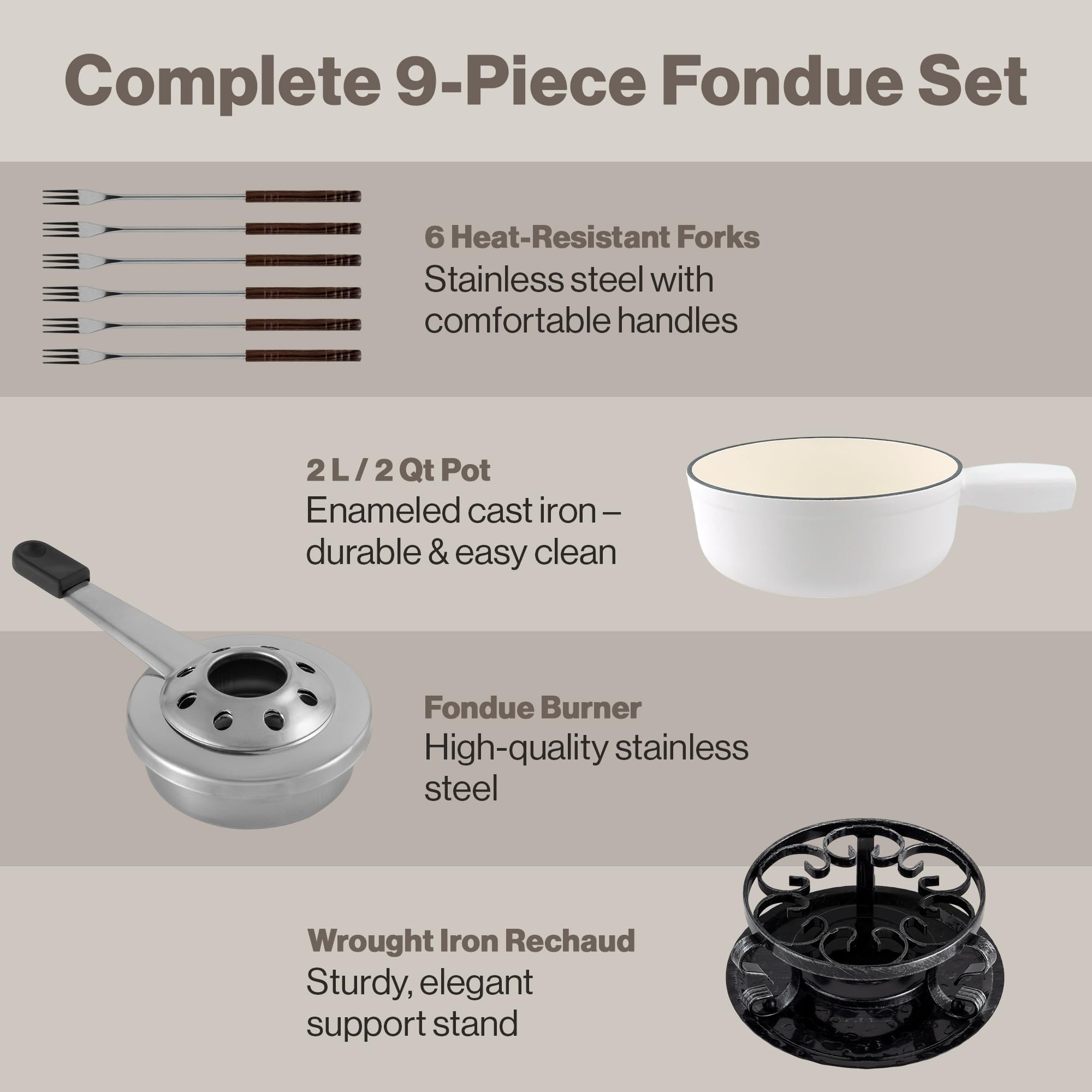 Swissmar Lugano Cast Iron Cheese Fondue Set, 9-Piece, 2 QT / 2 L - Ideal for Melting Cheese, Chocolates, Caramel, & More - Perfect for Kitchen Collection & Gift Giving - Matte Black