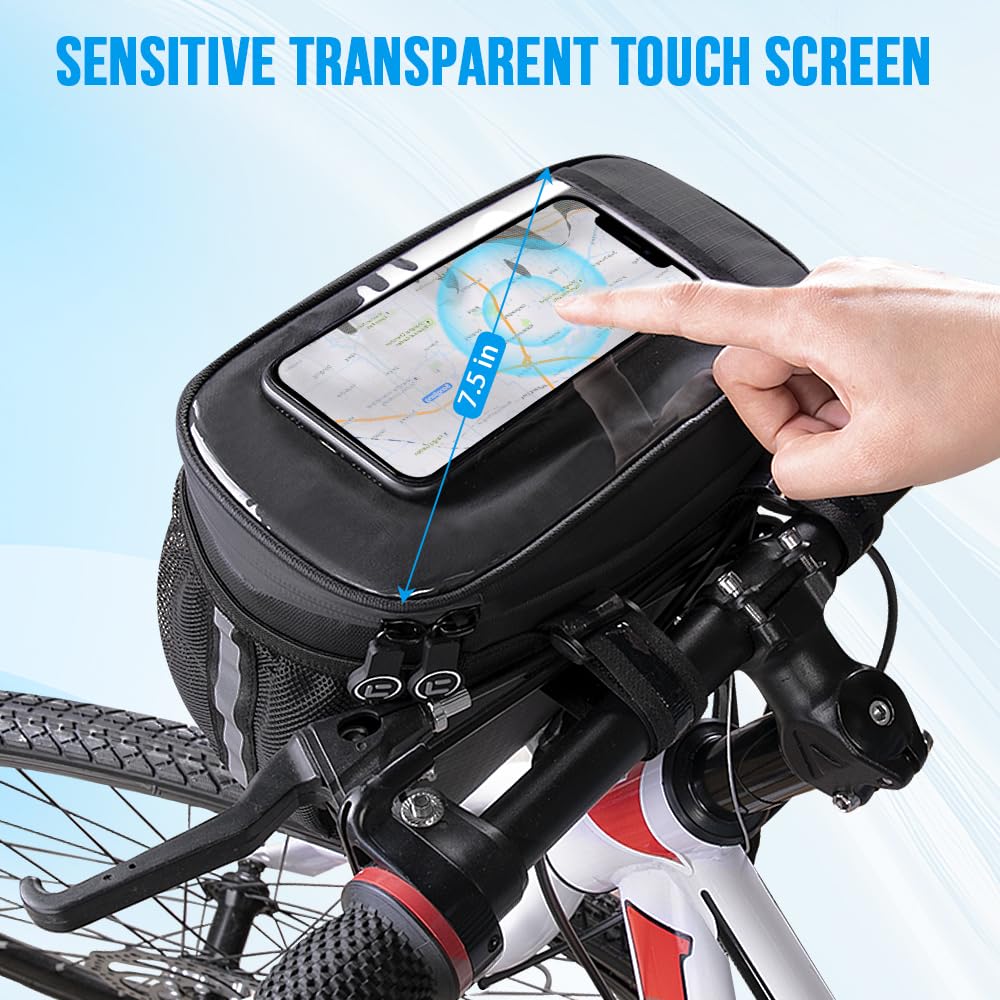 WOTOW Bike Handlebar Insulated Bag, Bike Front Phone Bag Cooler Storage Pouch With TPU Touch Screen Insulation Bicycle Frame Bag Strap On Cycling Accessories for Outdoor Hiking Travel Assistants