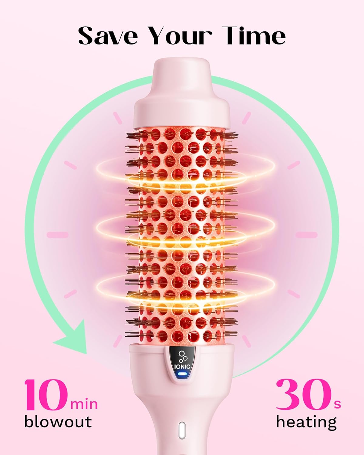 Wavytalk Thermal Brush, Blowout Express 1.5 Inch Negative Ion Thermal Round Brush Creates Blowout Look Makes Hair Shinier & Smoother, Dual Voltage, Easy to Use (Pink)
