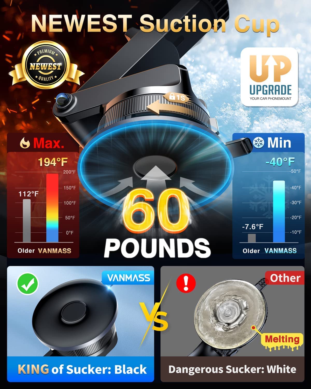 VANMASS [True Military-Grade] Car Phone Holder [Best Suction & Clip] Cell Phone Mount for Dashboard Windshield Vent Truck Cradle Dash Stand for iPhone 15 Pro Max 14 13 12 Android, Blue