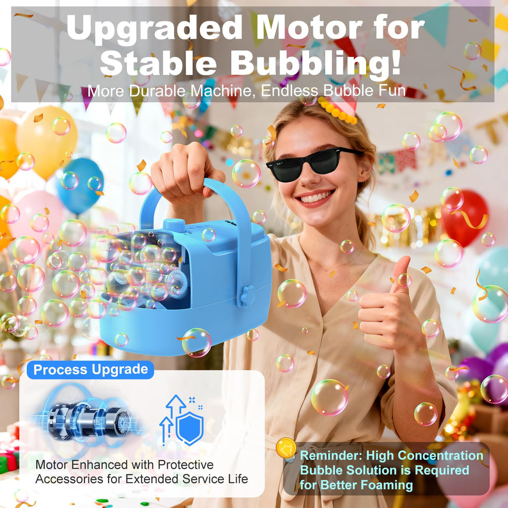 Zerhunt Durable Bubble Machine for Party: 3 Power Modes for Non-Stop Fun - 18000+ Bubbles Per Minute High Output 30 Mins Bubbles per Refill - Kids Safe Auto-Stop for Outdoor Backyard Birthday