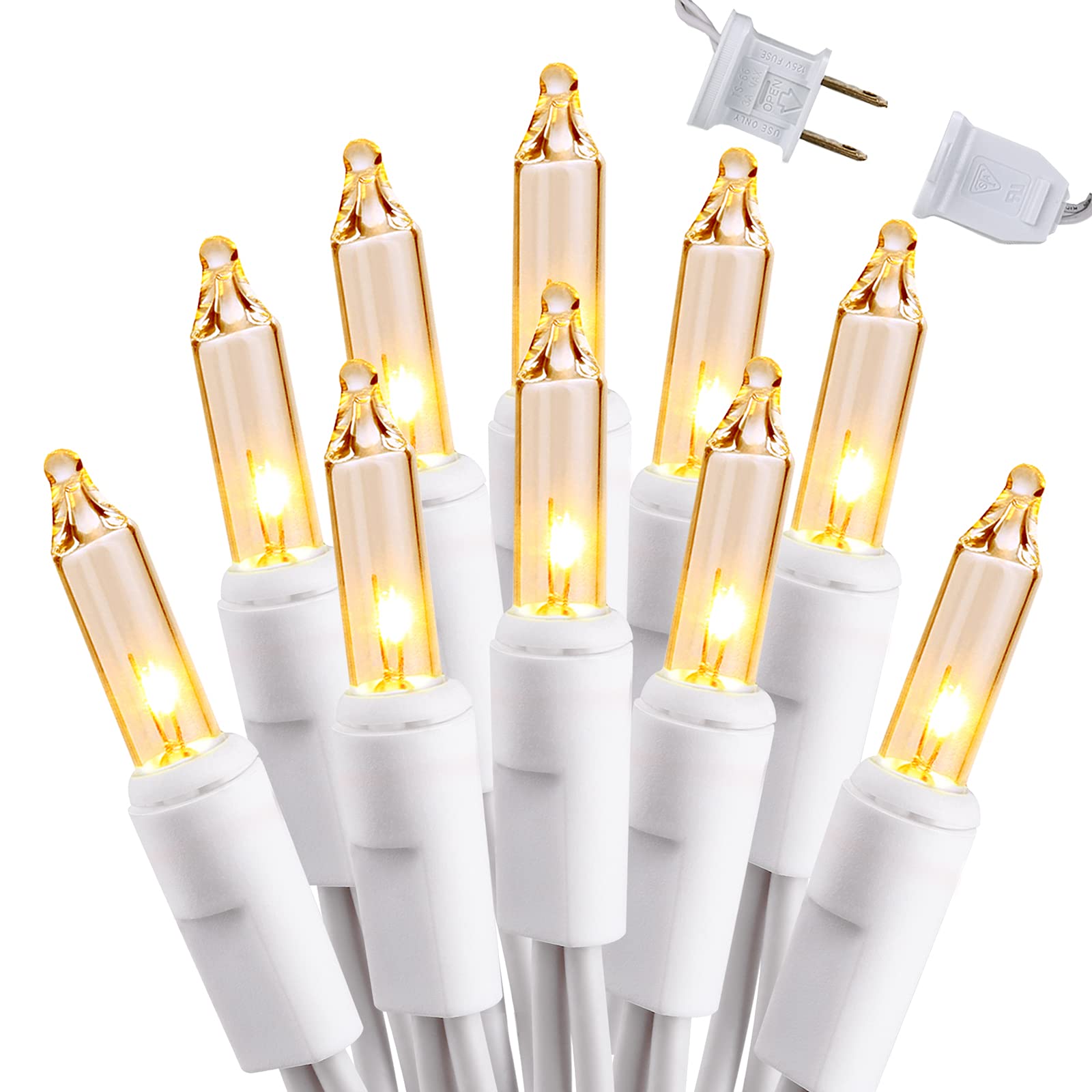 Brizled Christmas Lights, 600 Count 139.2ft Incandescent Mini Lights, Connectable 120V UL Certified for Xmas Wedding Bedroom Porch Decor, White Wire, Warm White
