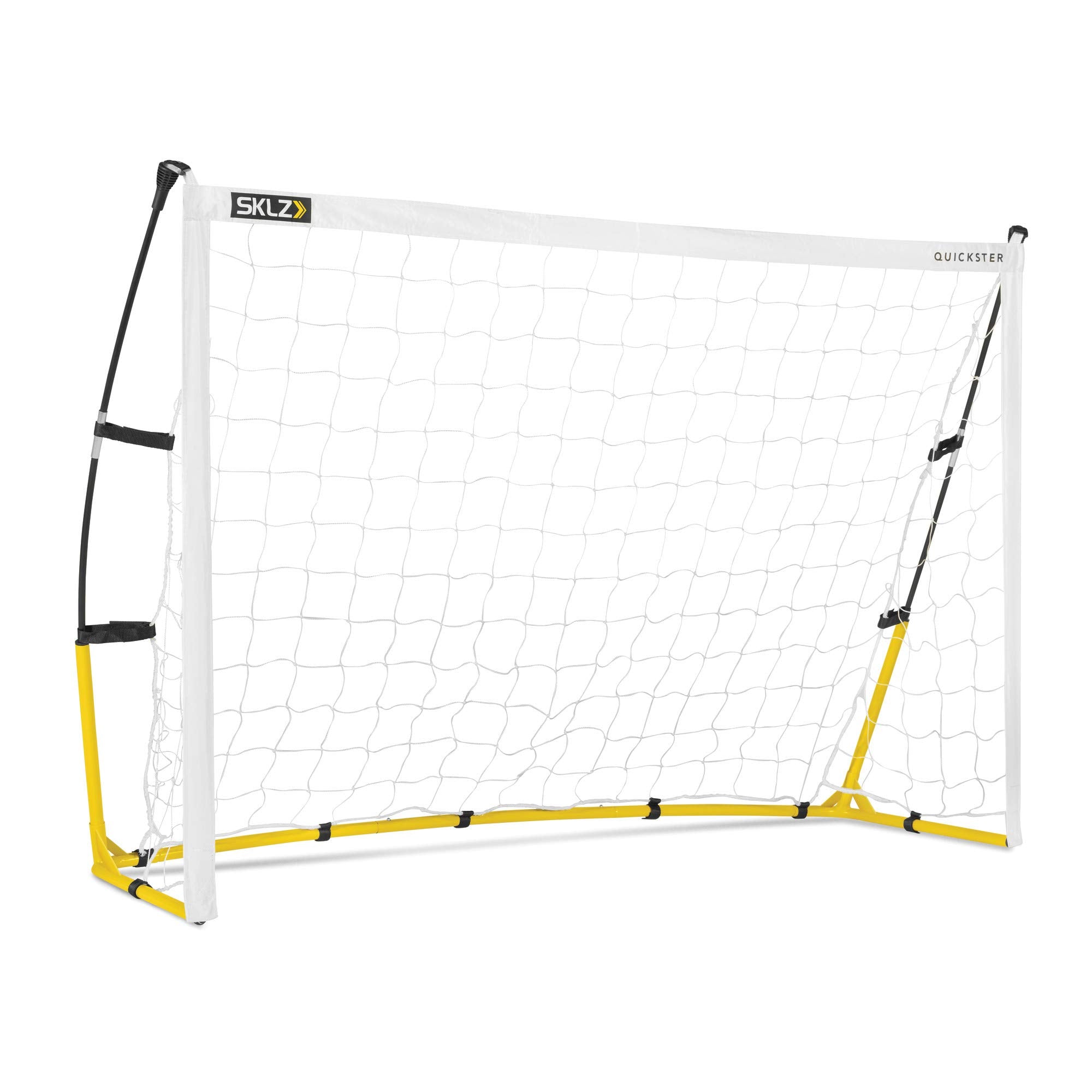 SKLZ Quickster Soccer Goal - Portable Goal for Backyard & Field - Durable Tension-Tite Frame & Heavy Gauge 2-Ply Net - Adjustable Click-Lock Poles, Metal Stakes - Carrying Case with Handle