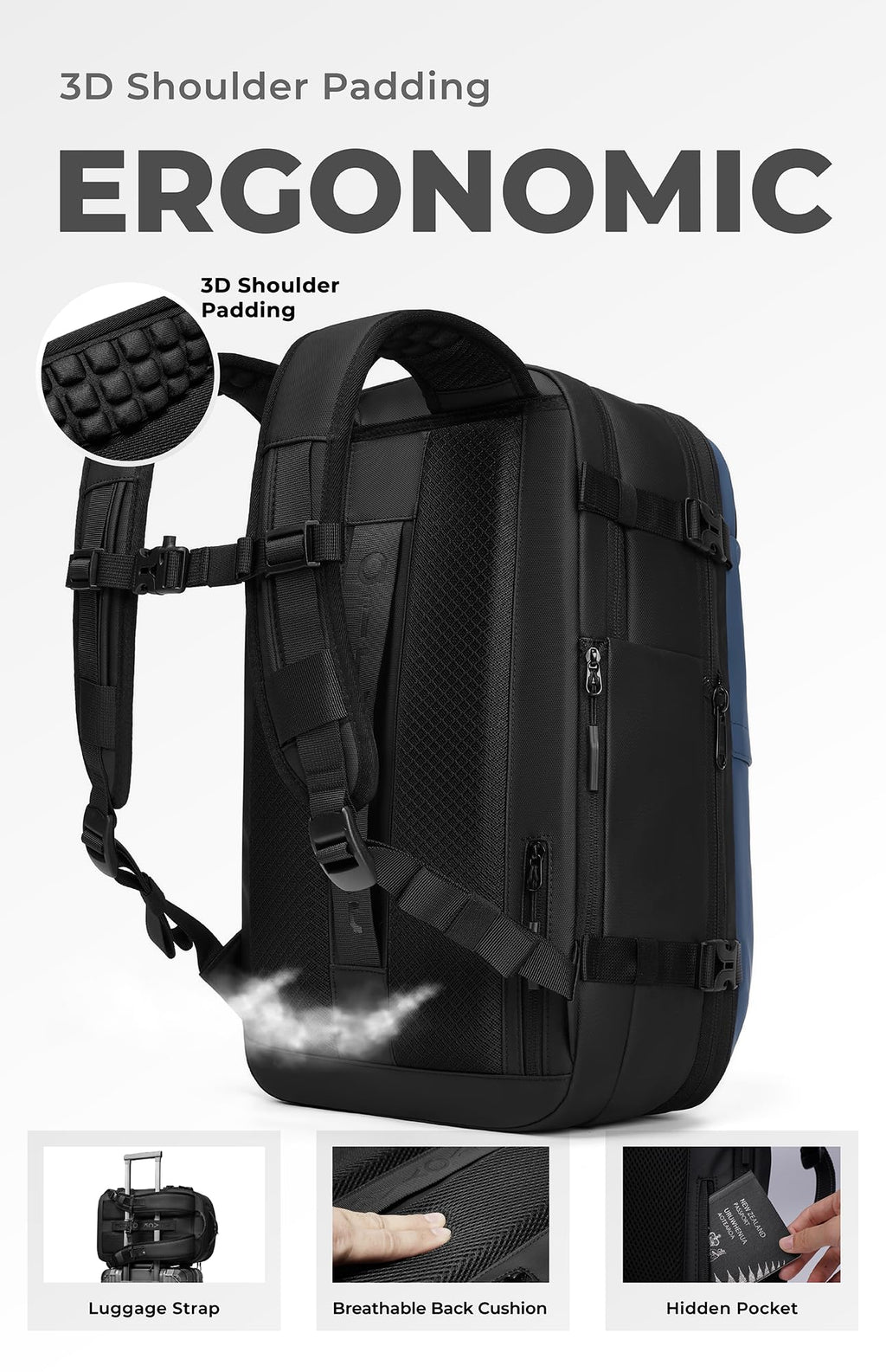 AirVault Vacuum Seal Travel Backpack 60L with Expandable HyperSeal Air Compression Vacuum System Water Resistant TSA Lock (Vacuum Pump Included, Black, 60L)