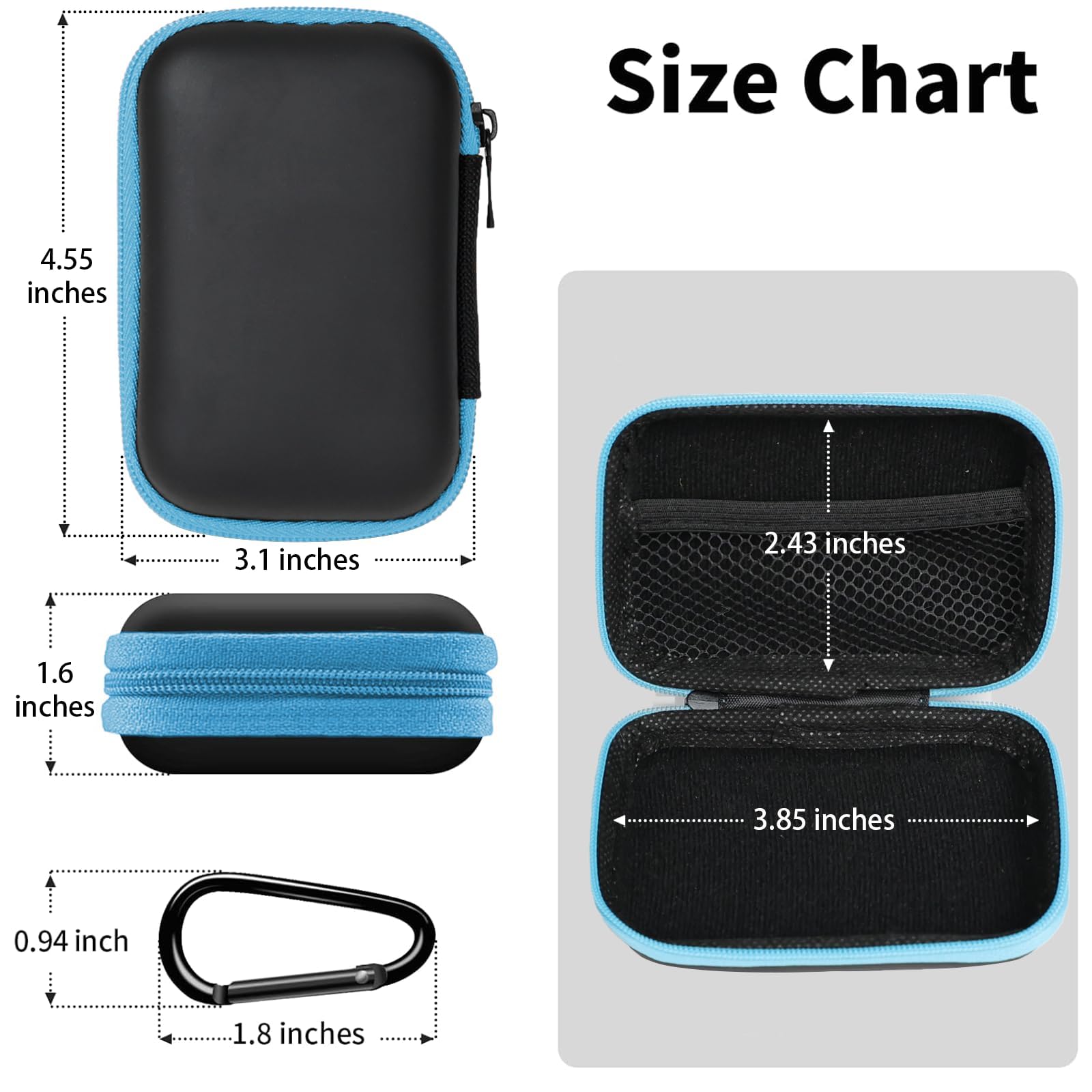2Pack Oval Earbud Case Portable EVA Carrying Case Storage Bag Cell Phone Accessories Organizer with Carabiner for Earphone, Earbud, Earpieces, SD Memory Card, Camera Chips, Black/Purple