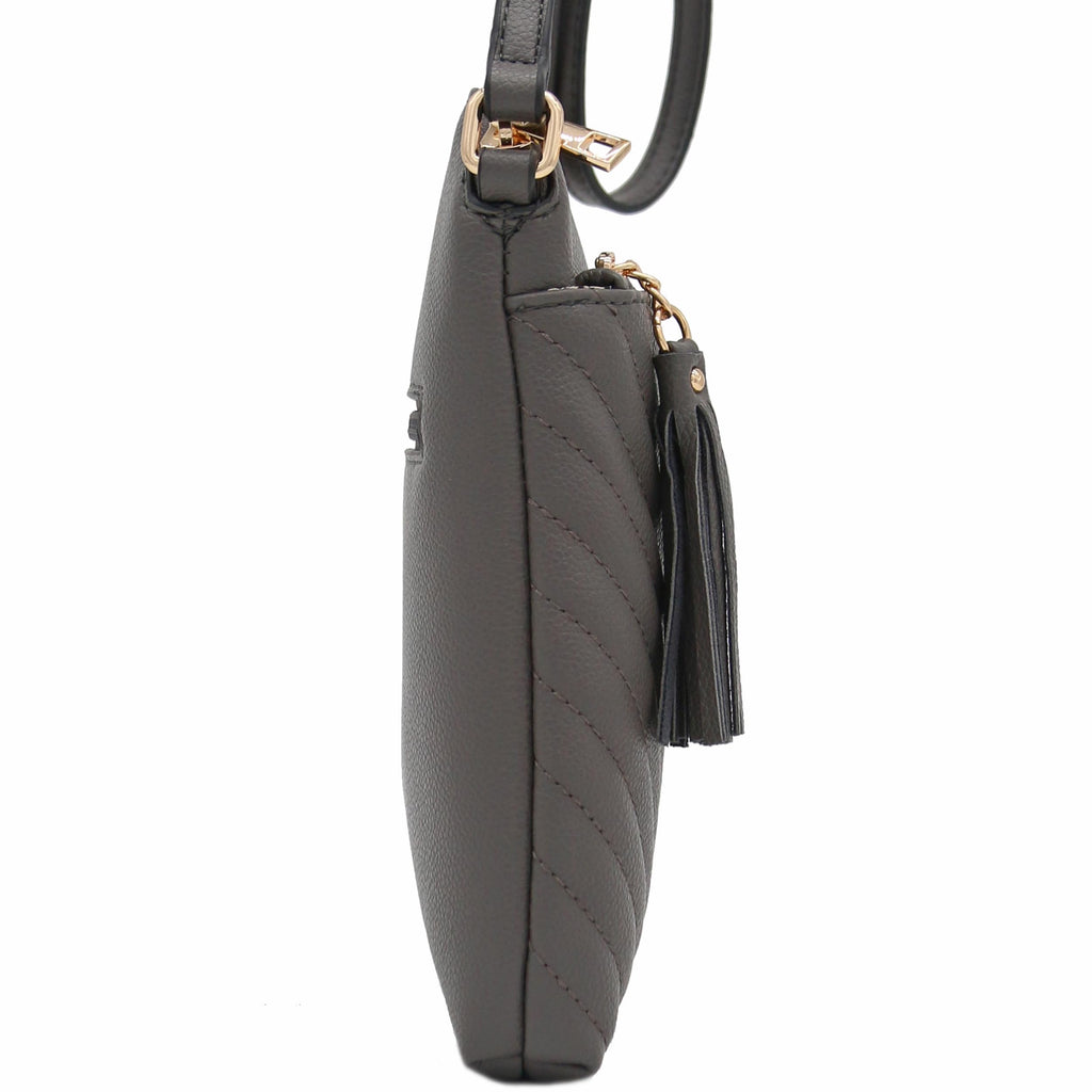 FashionPuzzle Chevron Quilted Medium Crossbody Bag with Tassel Accent