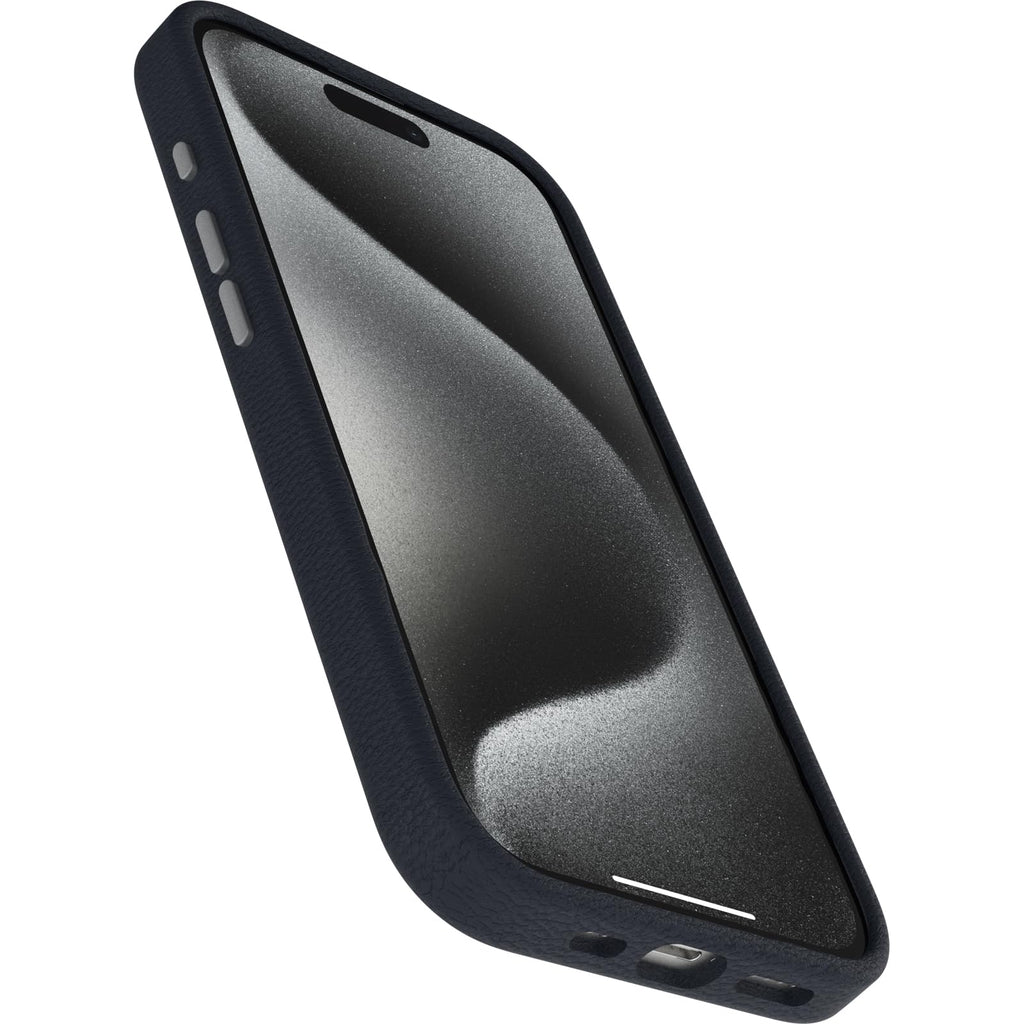 OtterBox iPhone 15 Symmetry Series Cactus Leather for MagSafe - Noir ASH (Black), Slim, Premium, Protective iPhone Case