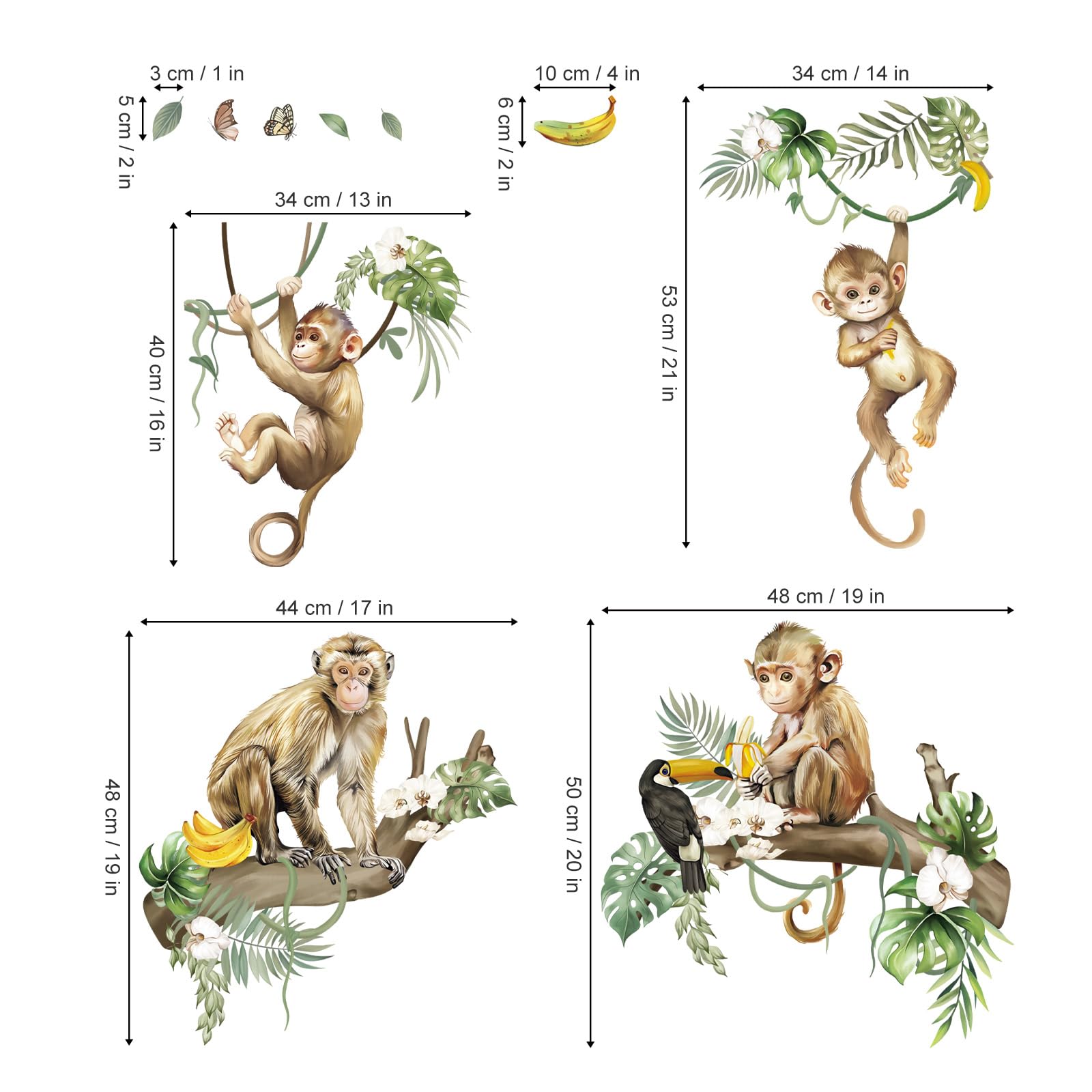 decalmile Jungle Animals Safari Wall Decals Lion Monkey Koala Wall Stickers Baby Nursery Kids Room Toddler Room Wall Decor