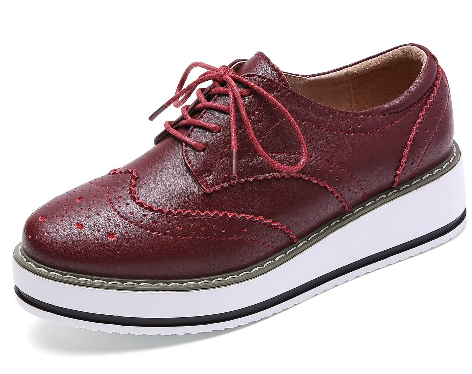 DADAWEN Women's Platform Lace-Up Wingtips Square Toe Oxfords Shoe