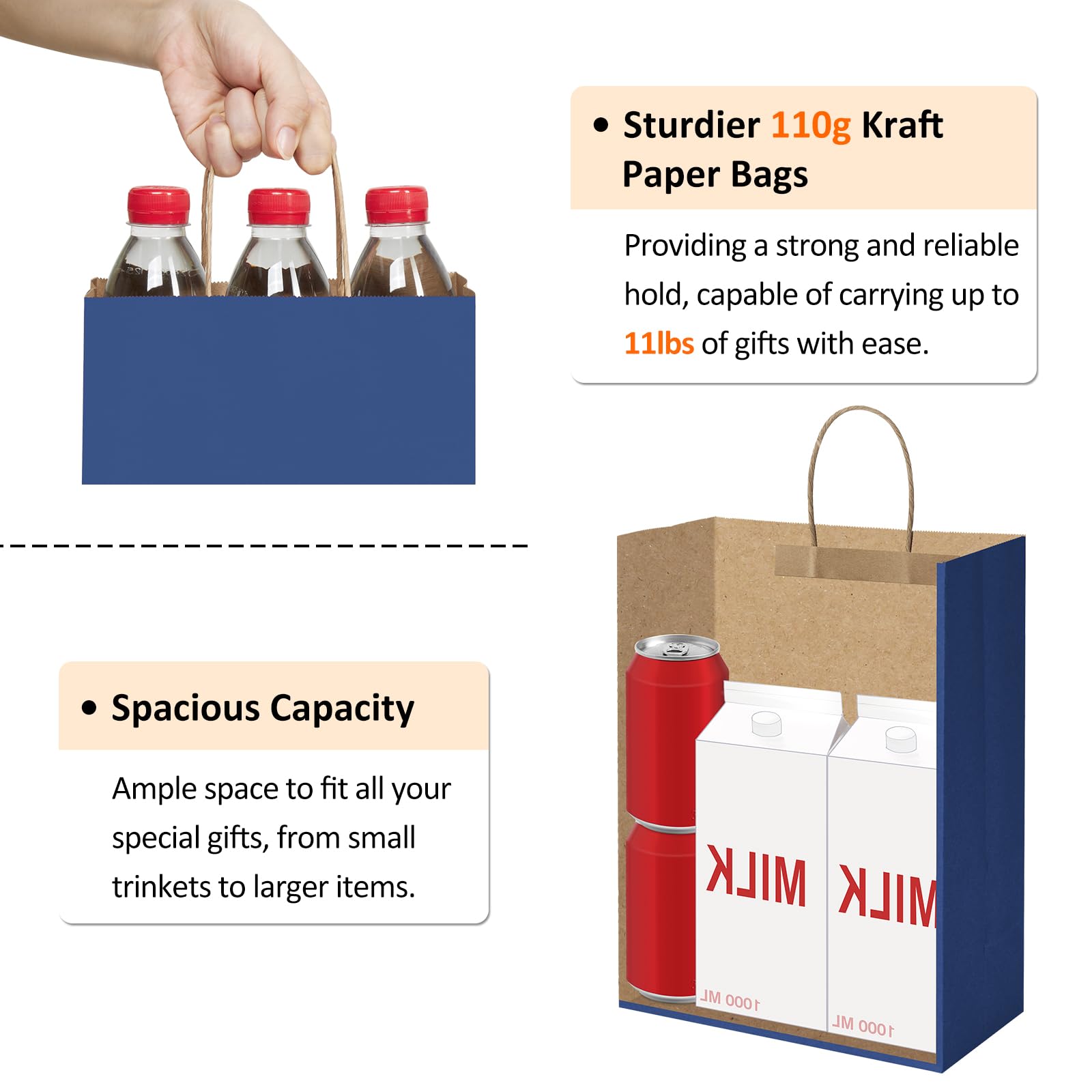 BagDream Gift Bags 10x5x13 25Pcs Kraft Paper Shopping Bags with Handles, for Gifts, Business, Merchandise, Retail, Party Favor, Black Recycled Paper Sacks