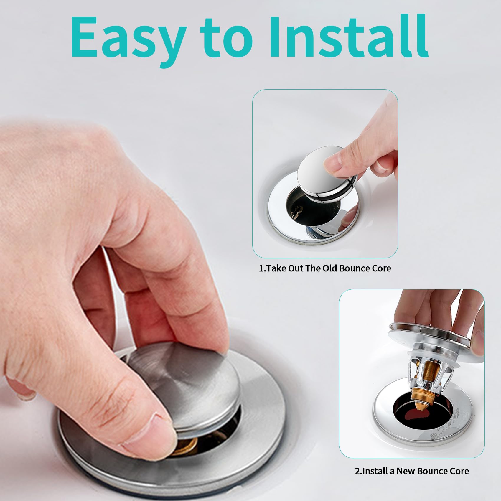 Universal Bathroom Sink Stopper with Hair Catcher, for 1.04-1.97 Inch Drain Hole, Spring Core Bathtub Drain Cover, Pop Up Sink Plug Basin Drain Strainer, Large Lid Black