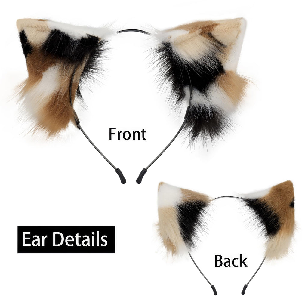 QinRuan Animal Cosplay Costume Accessories Furry Faux Fur Cat Ears Headband and Fox Tail Set Halloween Accessory