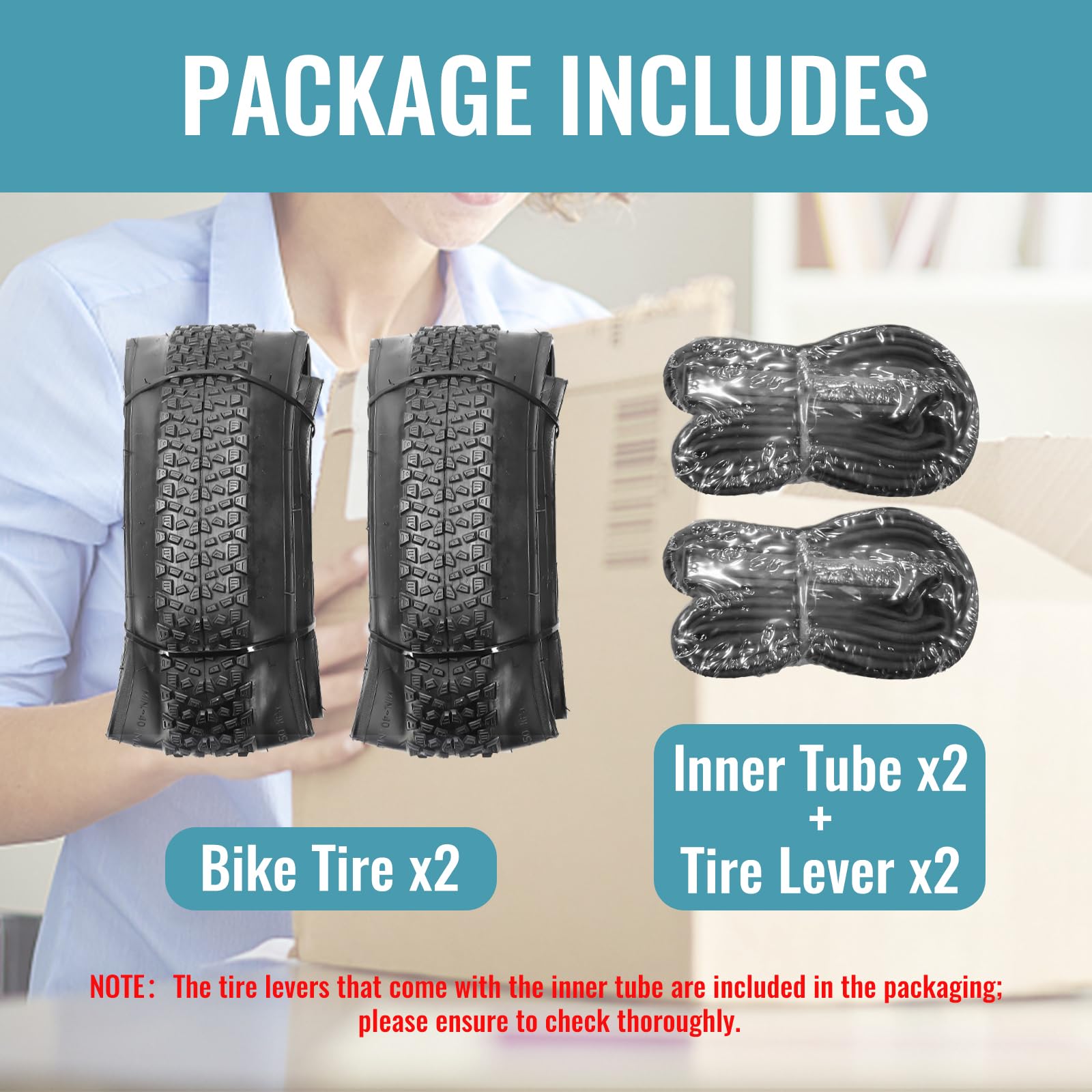 Hycline 2-Pack Mountain Bike Tires Set: 20/24/26/27.5-inch Folding Replacement High-Performance Wear-Resistant Bicycle Tires and Pair Inner Tubes with Tire Levers for MTB Off-Road Bike
