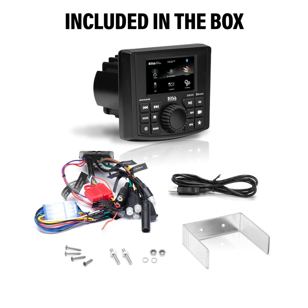 BOSS Audio Systems MGR250B Bluetooth Marine Radio Gauge Receiver, Built-In Amplifier, IPX6-Rated, USB Port + USB Charging