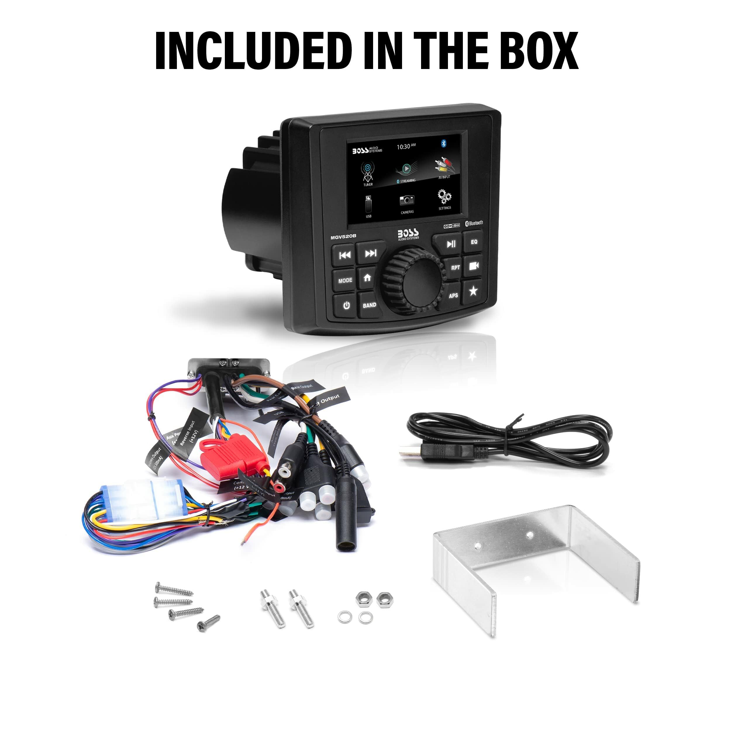 BOSS Audio Systems MGR250B Bluetooth Marine Radio Gauge Receiver, Built-In Amplifier, IPX6-Rated, USB Port + USB Charging