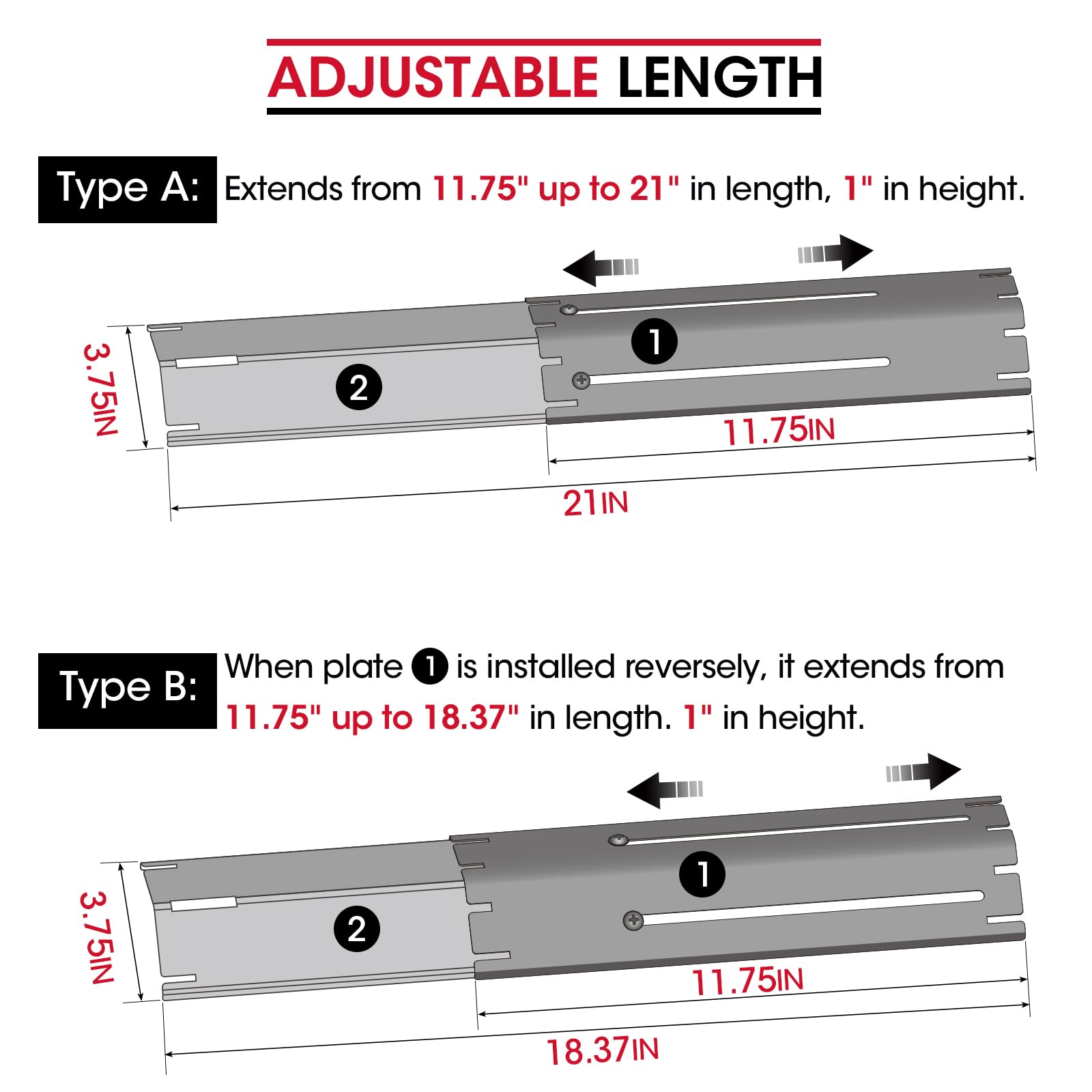 Unicook Adjustable Porcelain Steel Heat Plate, Extends from 11.75" up to 21" L，Grill Replacement Parts, Heavy Duty Heat Shield, Burner Cover, Flame Tamer for Gas BBQ, Pack of 1