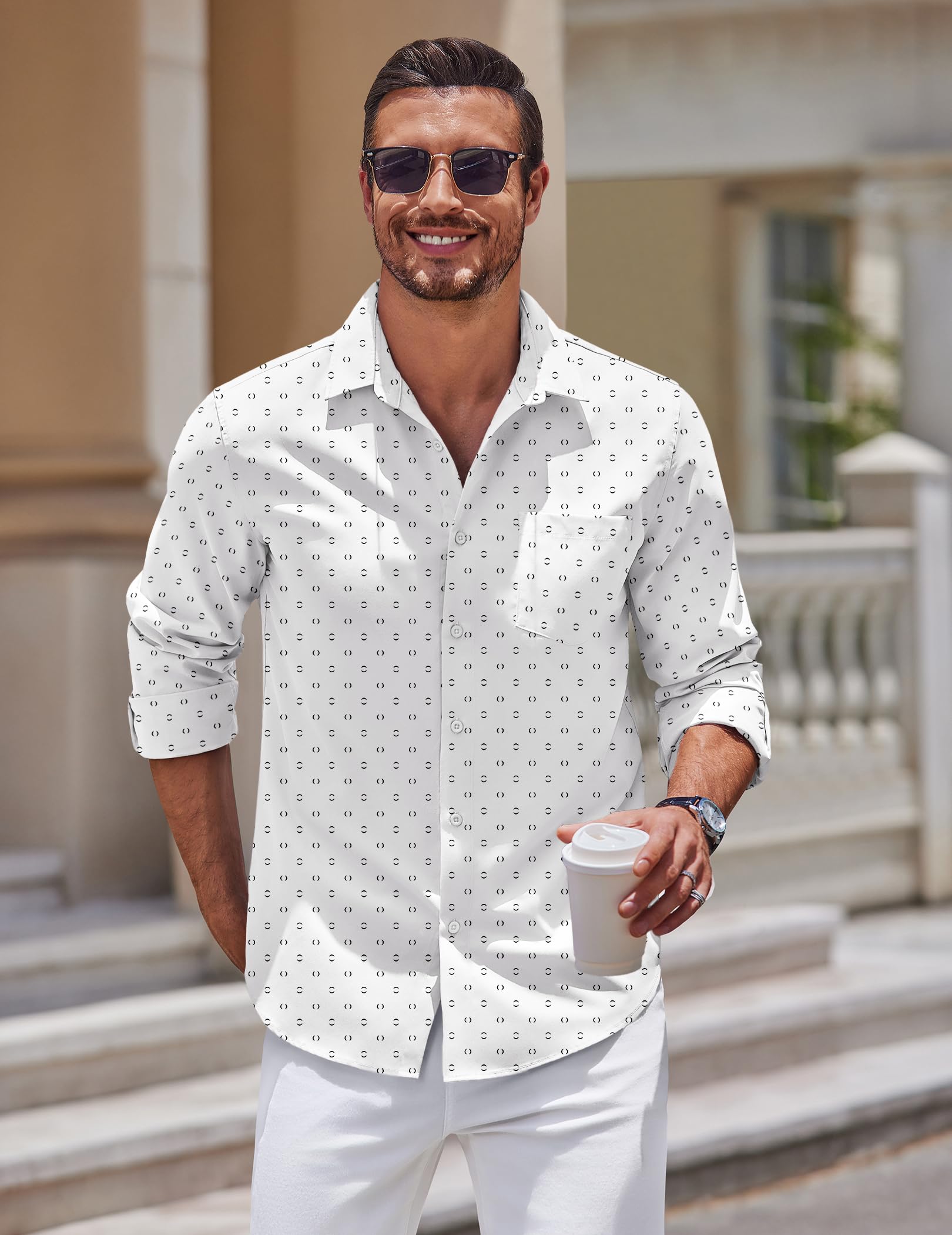 COOFANDY Mens Long Sleeve Button Down Shirts Casual Untucked Shirts for Men Dress Shirts Beach Wedding Shirts