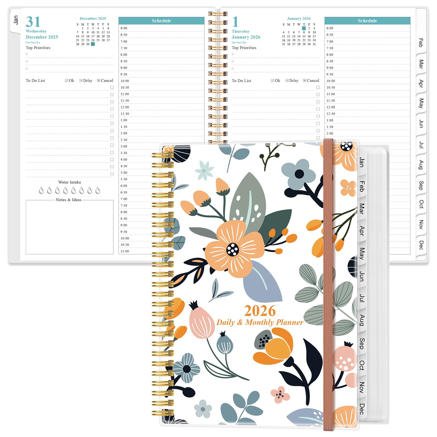 2026-2027 Daily & Monthly Planner - One Page Per Day, Daily Planner from July 2026 to June 2027, Planner 2026-2027 with 12 Monthly Tabs, 6.4" x 8.5", Black