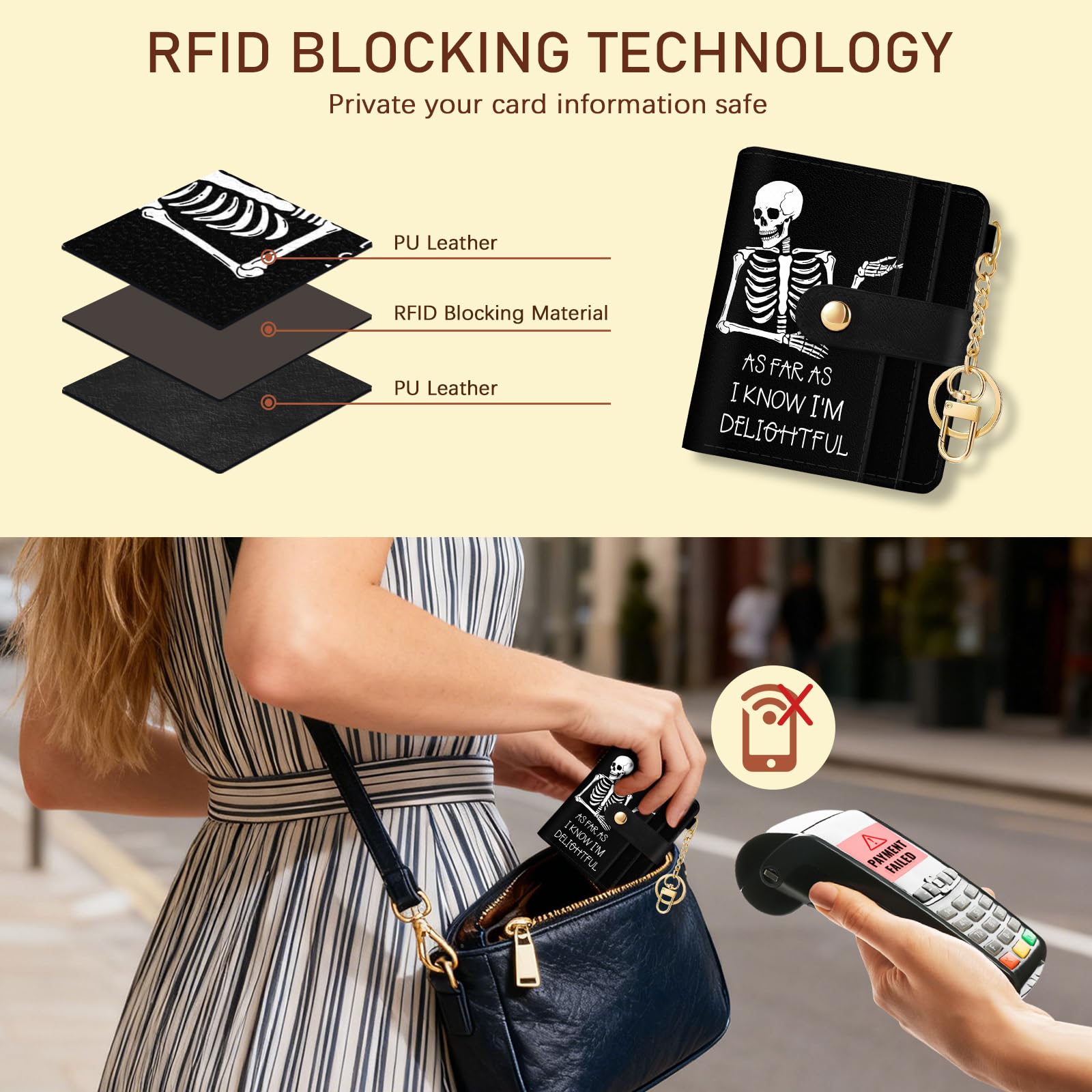 Jogjam Small Ladies Wallet, Rfid Slim Thin Compact Credit Card Women Wallet, PU Leather Bifold Cash Wallet, Zipper Coin Pocket & ID Window, Female Gifts Beige and Brown