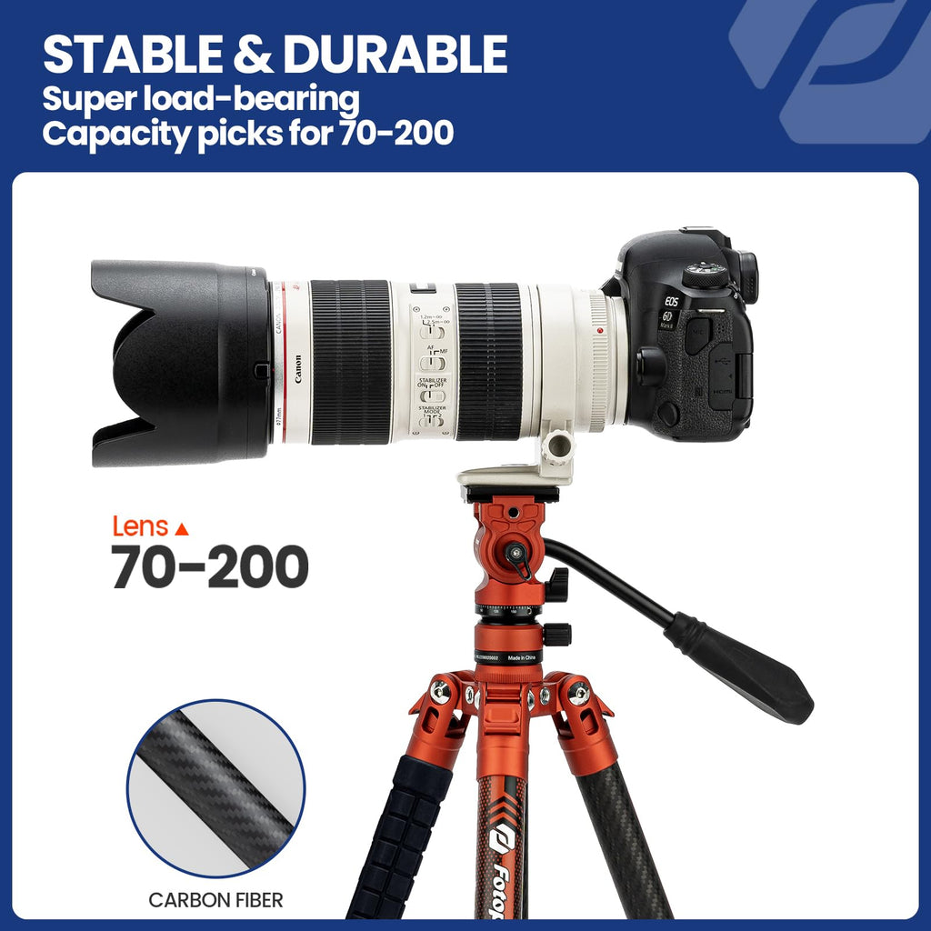 Fotopro 60" Camera Tripod, Carbon Fiber Travel Tripod with 360° Ball Head, Ultralight 2.1lbs, 22lbs Load, Quick Lock, Folds to 14.3" Carry-On, for DSLR Mirrorless Cameras, X-Aircross 3 Blue
