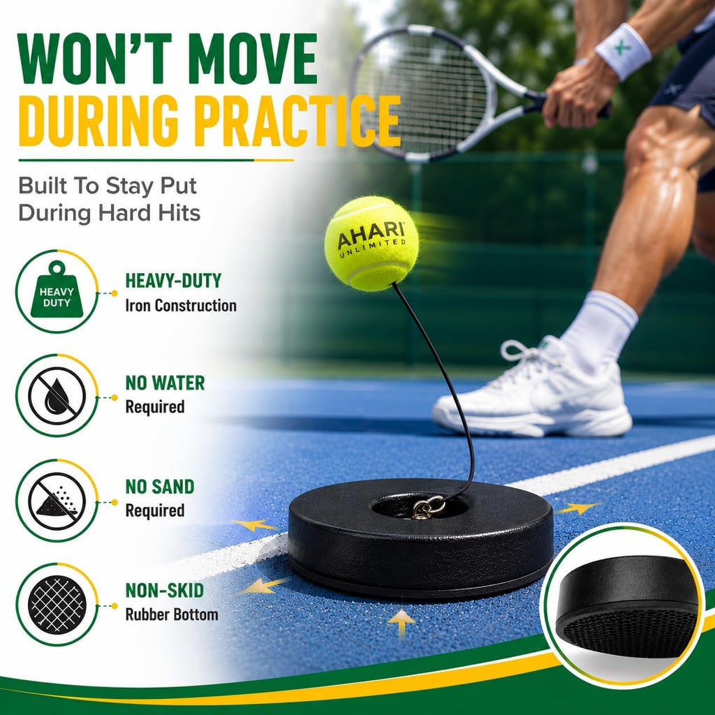 Premium Tennis Trainer Set, Pro Rebounder with Metal Base in a Carrying Cylinder, 3 Replacement Rebound Balls, & Wristband, Portable Tennis Practice Equipment for Solo Training