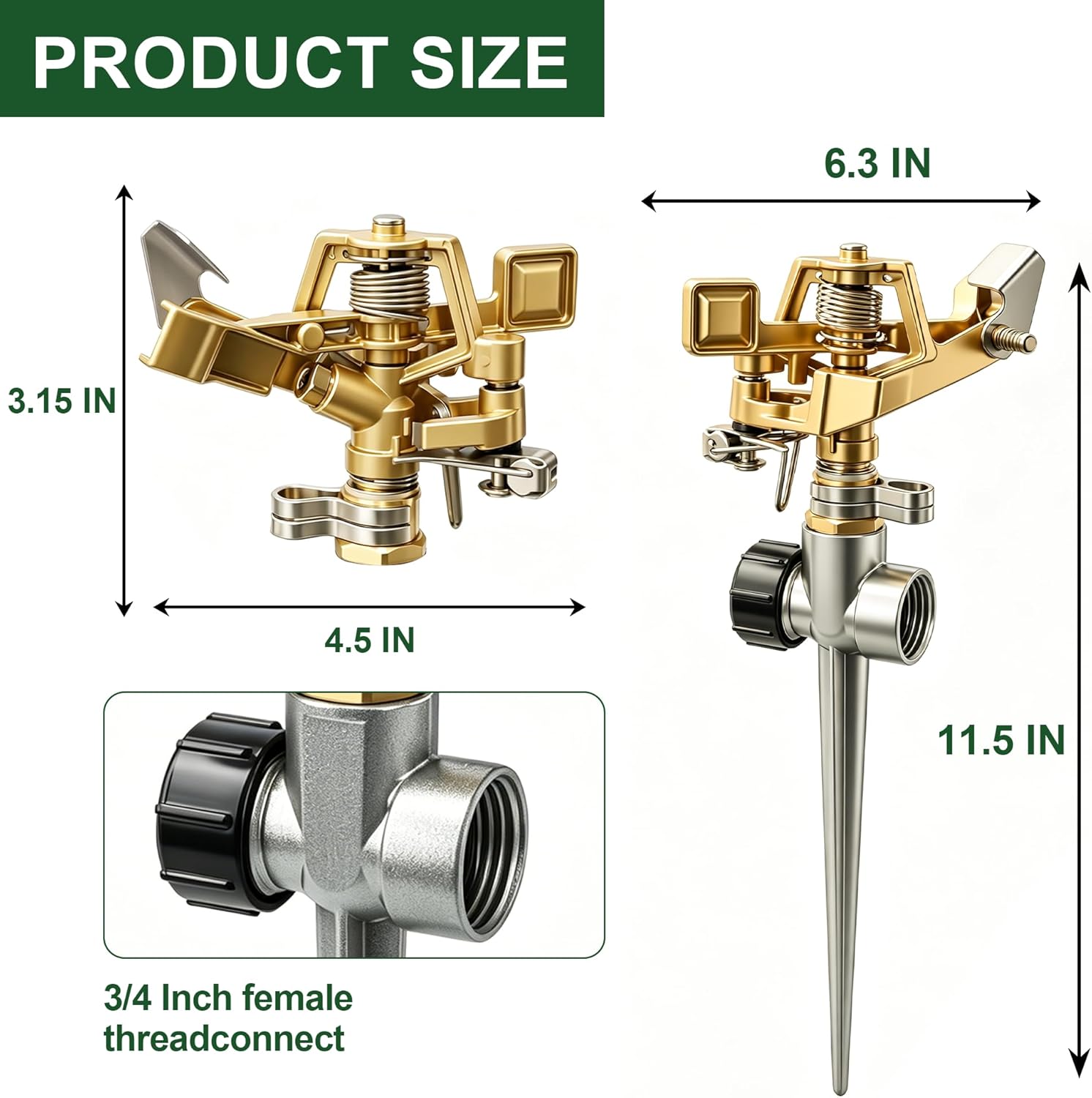 Hourleey 2 Pack Impact Lawn Sprinklers for Yard, Heavy Duty Water Sprinkler Head with Aluminum Alloy Spike Base, Adjustable Pulsating Sprinkler for Large Area Lawn Patio Garden