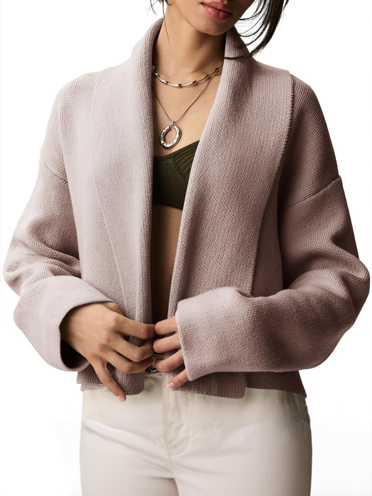Saodimallsu Womens Cropped Cardigan Open Front Shawl 2026 Fall Trendy Long Sleeve Sweater Jacket