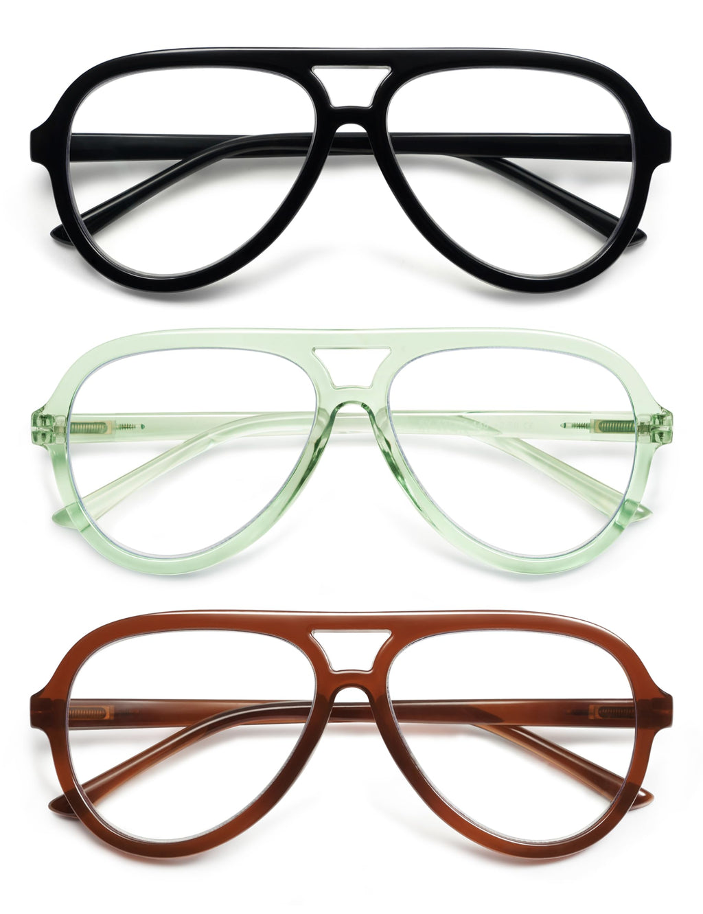 AMOMOMA 3 Pack Retro Oversized Aviator Reading Glasses for Women Men,Classic Large Reader Blue Light Computer Frame AM6111