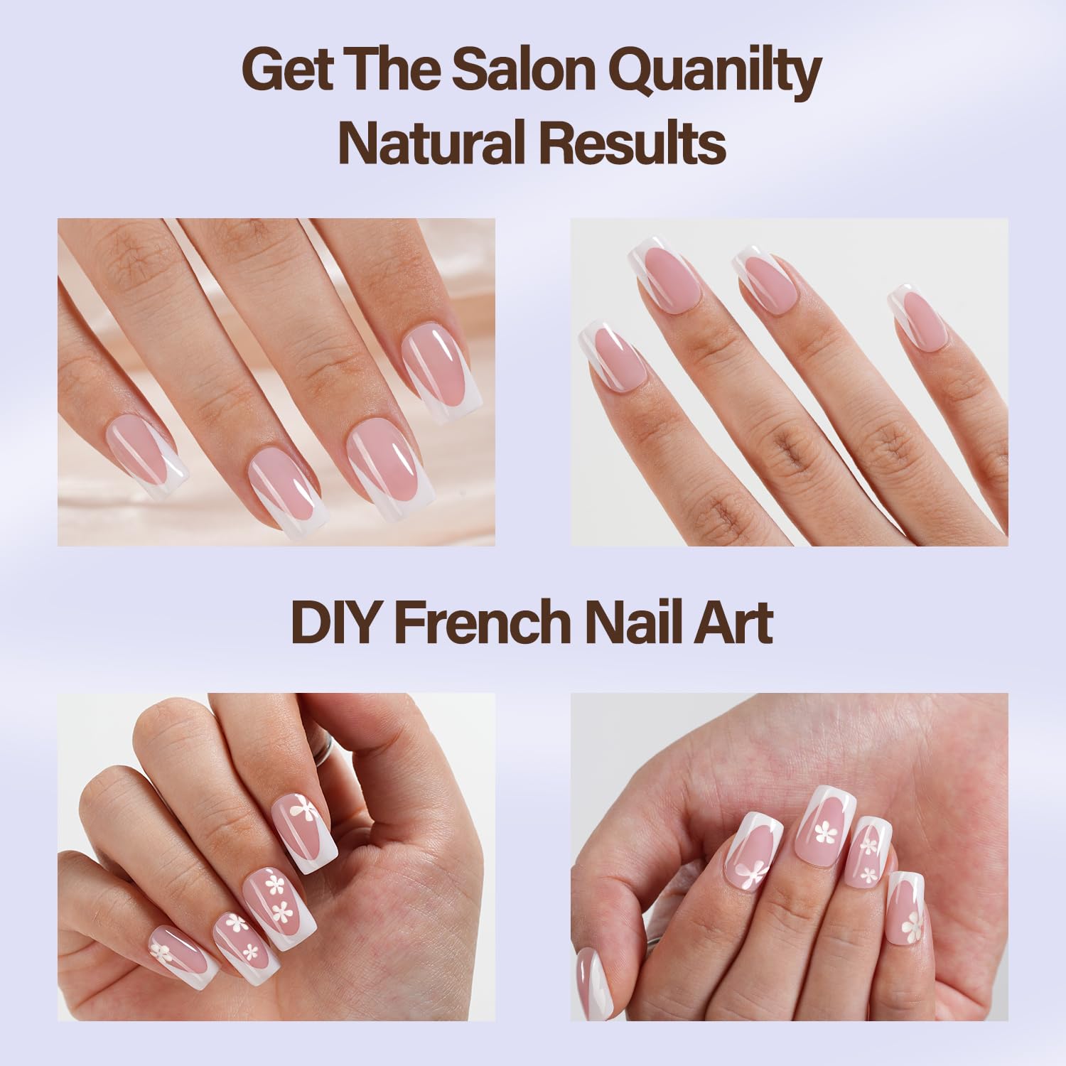 Misssix XBASICTIPS French Tip Press On Nails, 300Pcs French Gel Nail Tips Long Square, Soft Gel Pre-shaped No Need to File 3 in 1 Tips, Fake Nails for Nail Art DIY Extension Designs 15 Sizes